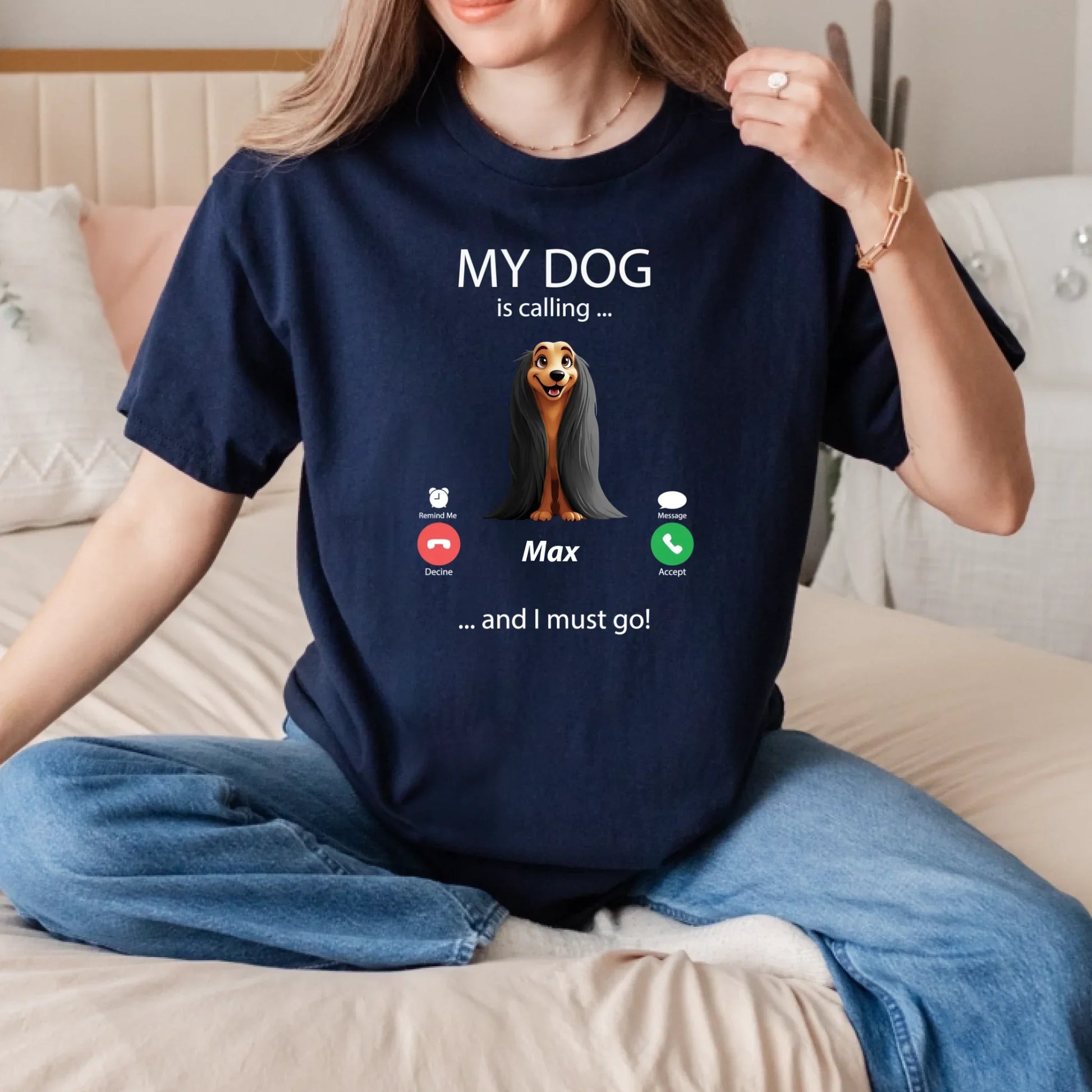 Custom Dog Shirt – “My Dog Is Calling” Personalized Pet & Name Tee Hoodie, Sweatshirt | InkThreadWorks.com (Image 4)