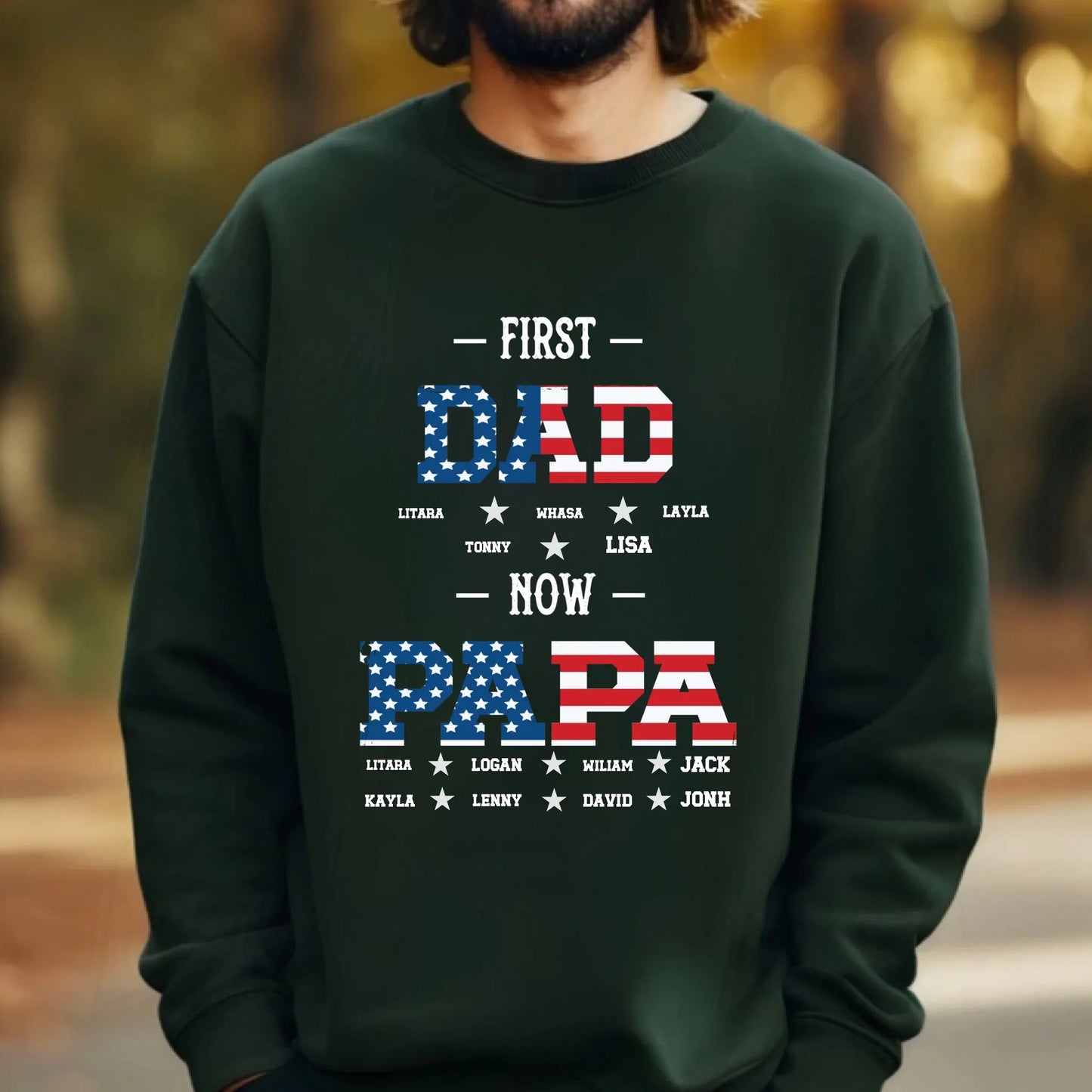 Personalized First Dad Now Papa Sweatshirt – Custom Name Gift for Grandpa T-Shirts, Hoodie | InkThreadWorks.com (Image 1)