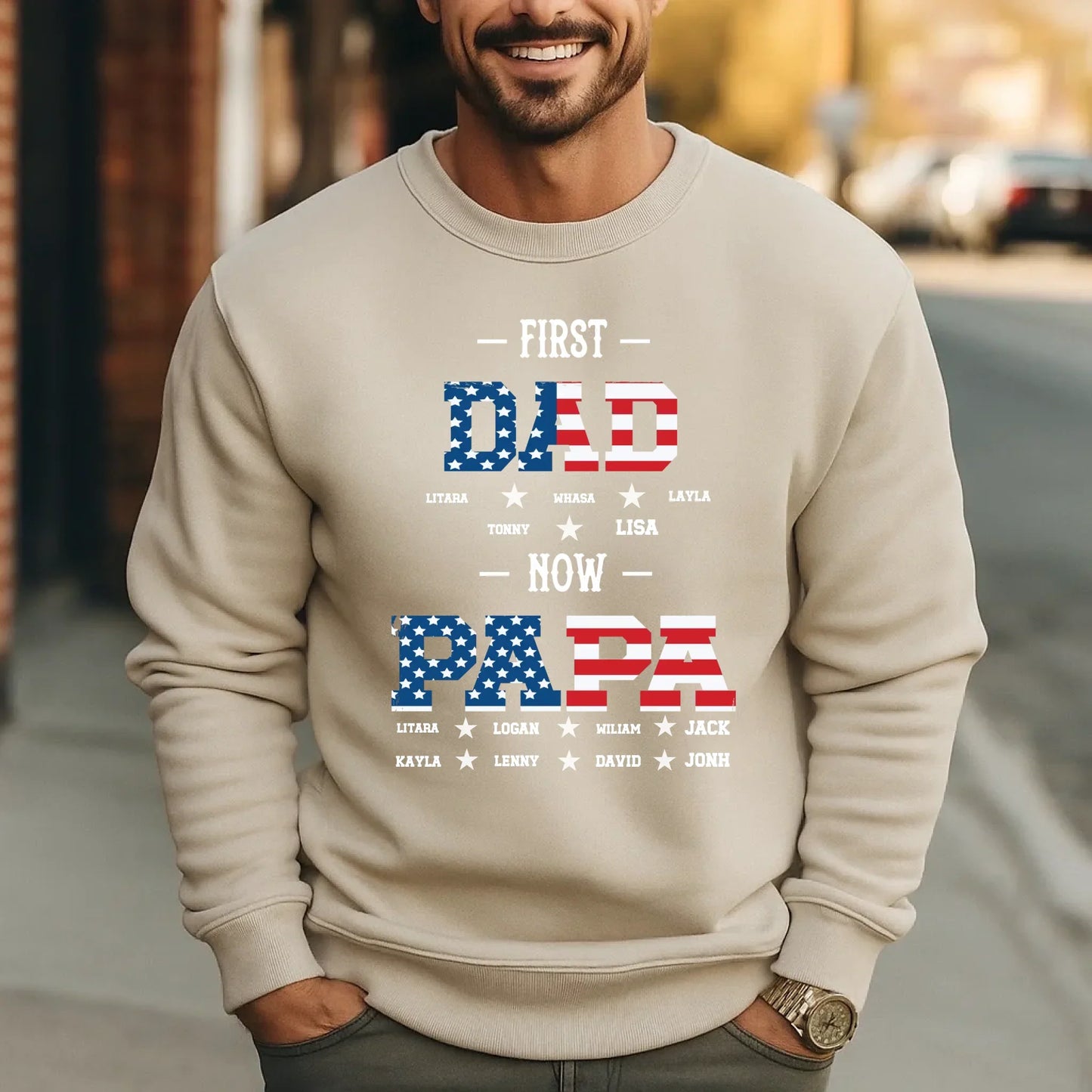 Personalized First Dad Now Papa Sweatshirt – Custom Name Gift for Grandpa T-Shirts, Hoodie | InkThreadWorks.com (Image 3)