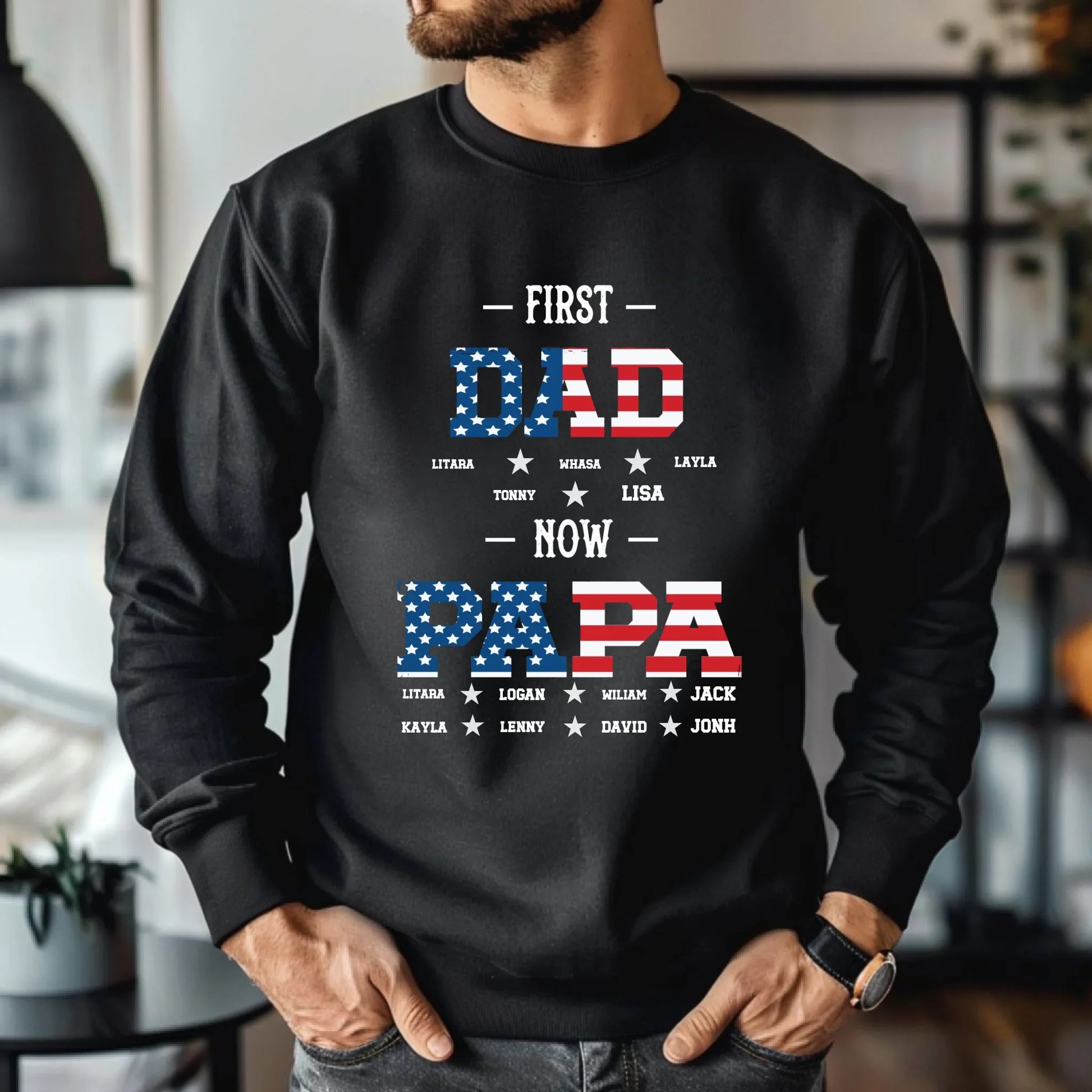 Personalized First Dad Now Papa Sweatshirt – Custom Name Gift for Grandpa T-Shirts, Hoodie | InkThreadWorks.com (Image 2)