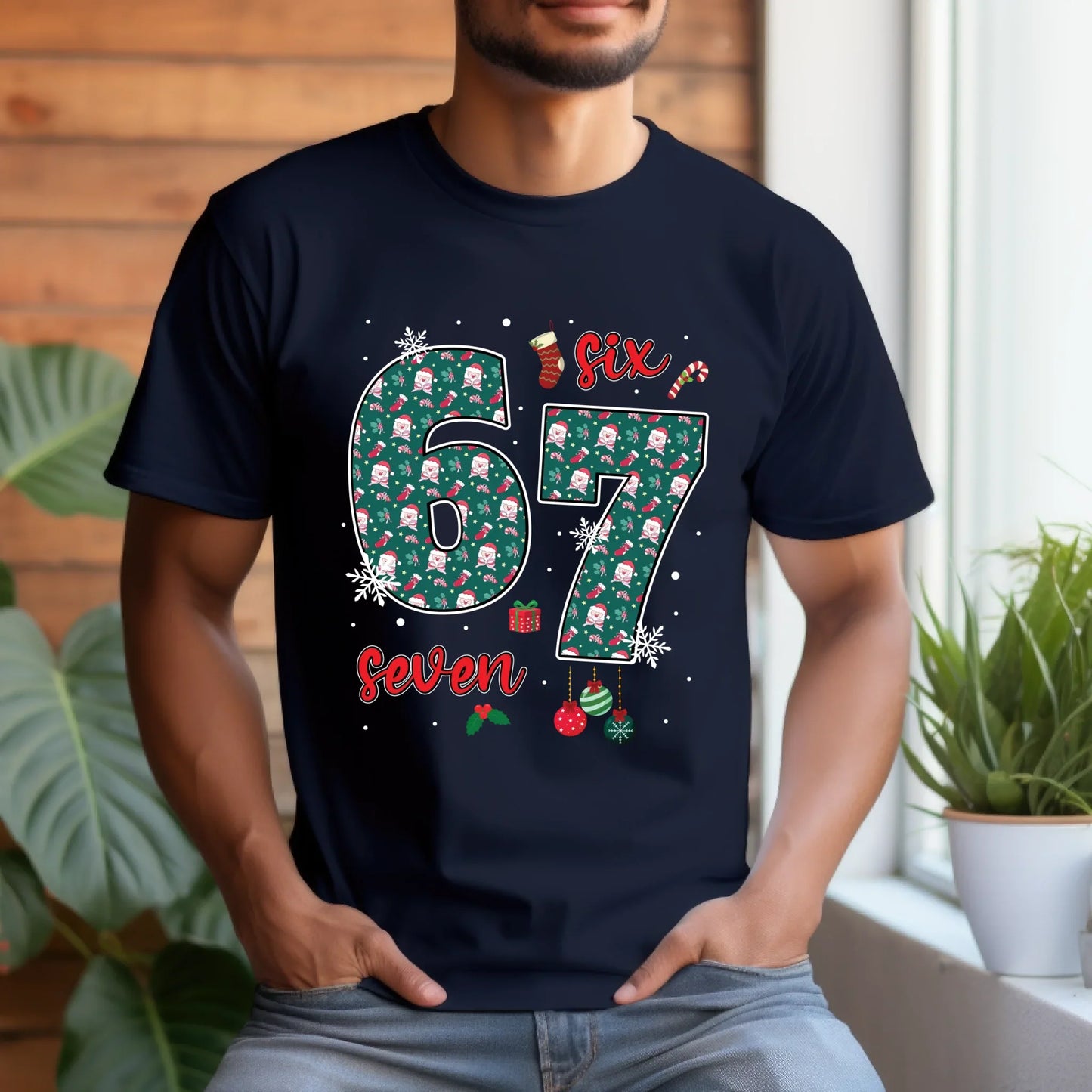 Christmas 67 Sweatshirt/T-shirt – Festive “Six Seven” Santa Pattern Holiday Pullover Hoodie | InkThreadWorks.com (Image 3)