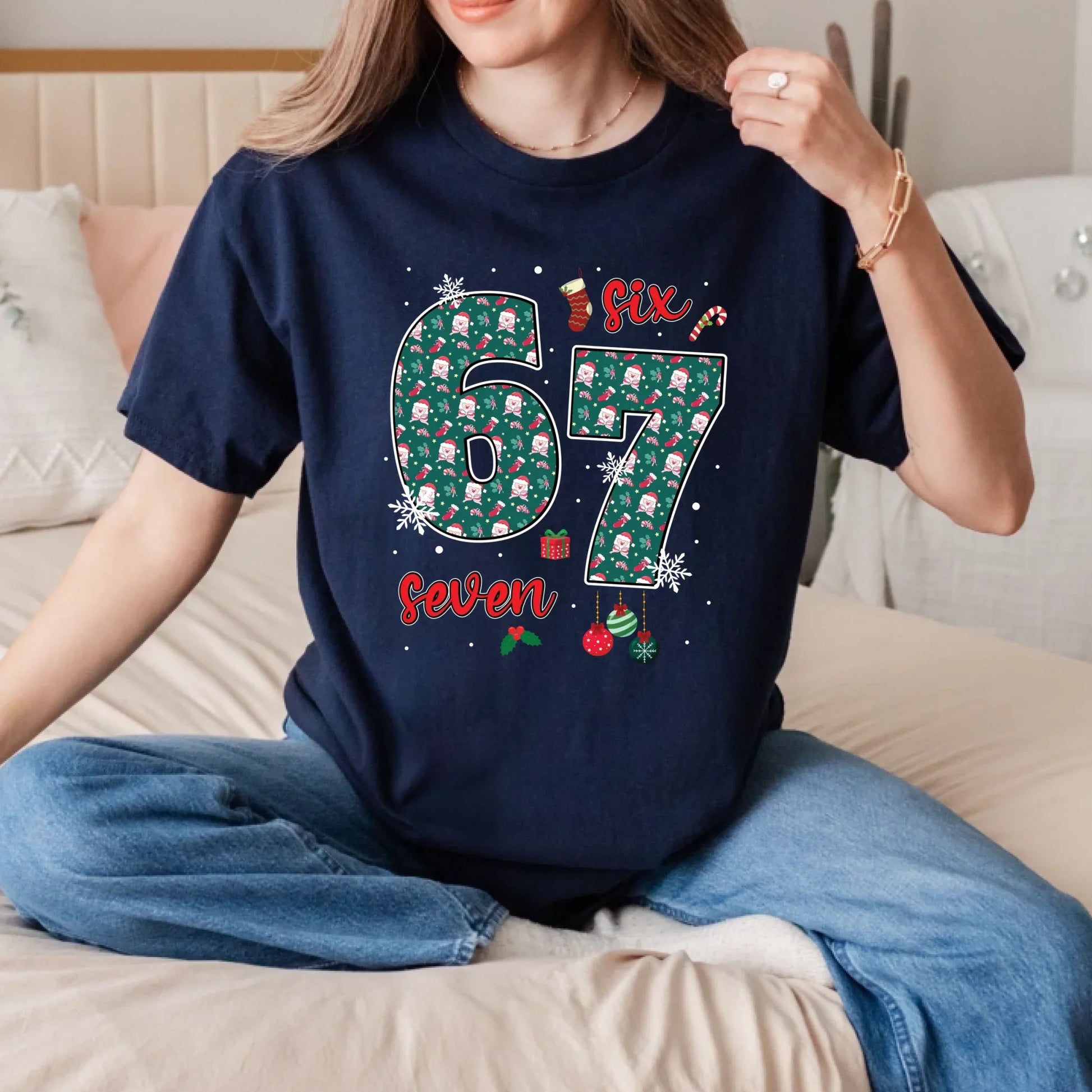Christmas 67 Sweatshirt/T-shirt – Festive “Six Seven” Santa Pattern Holiday Pullover Hoodie | InkThreadWorks.com (Image 4)