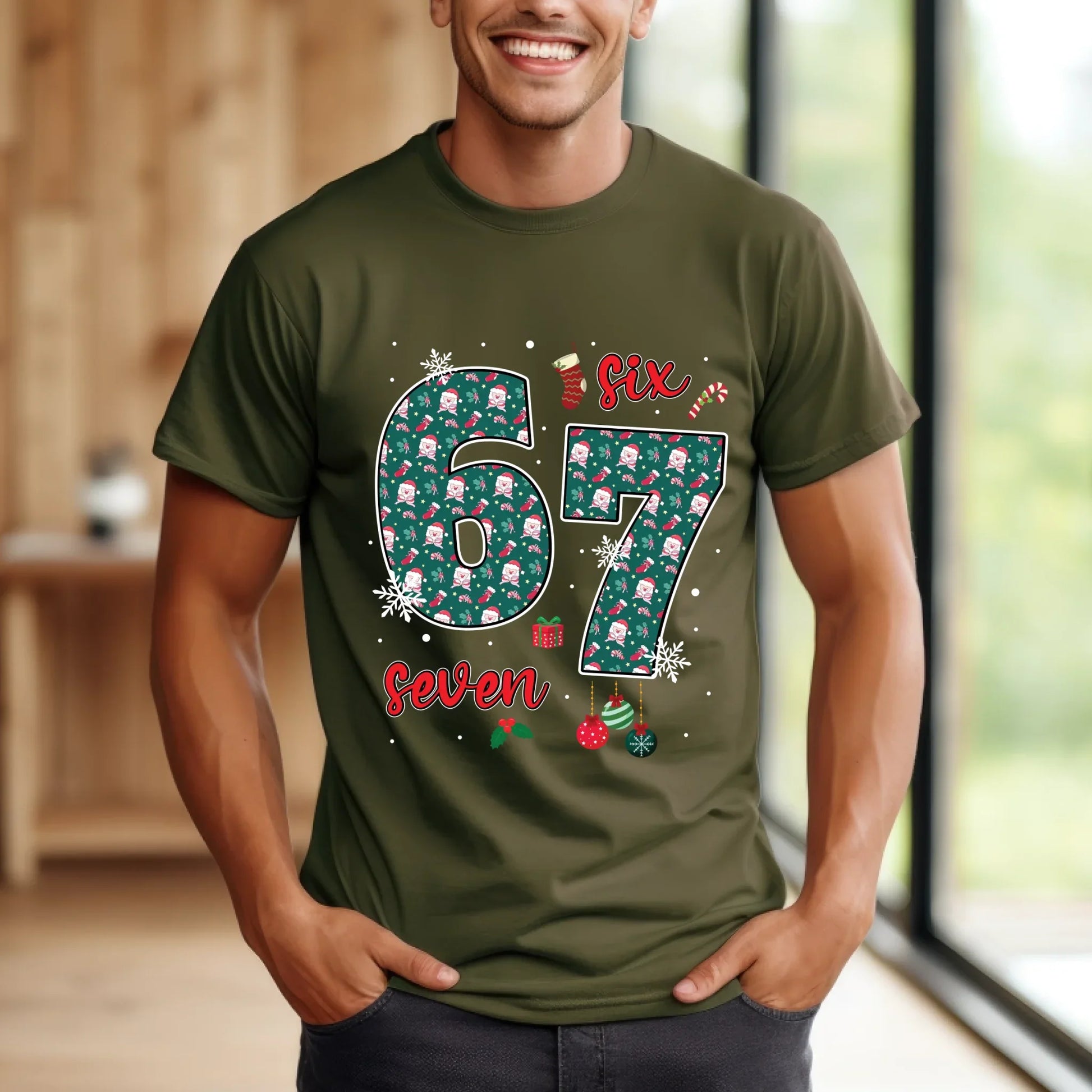 Christmas 67 Sweatshirt/T-shirt – Festive “Six Seven” Santa Pattern Holiday Pullover Hoodie | InkThreadWorks.com (Image 5)