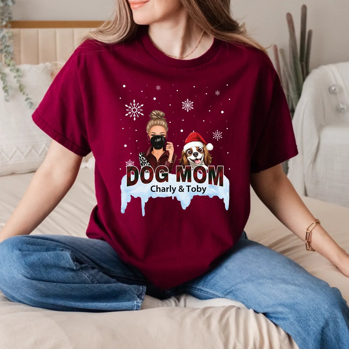 Personalized Dog Mom Christmas Sweatshirt – Custom Woman & Dog Characters, Names & Outfits T-Shirts, Hoodie (Image 5)