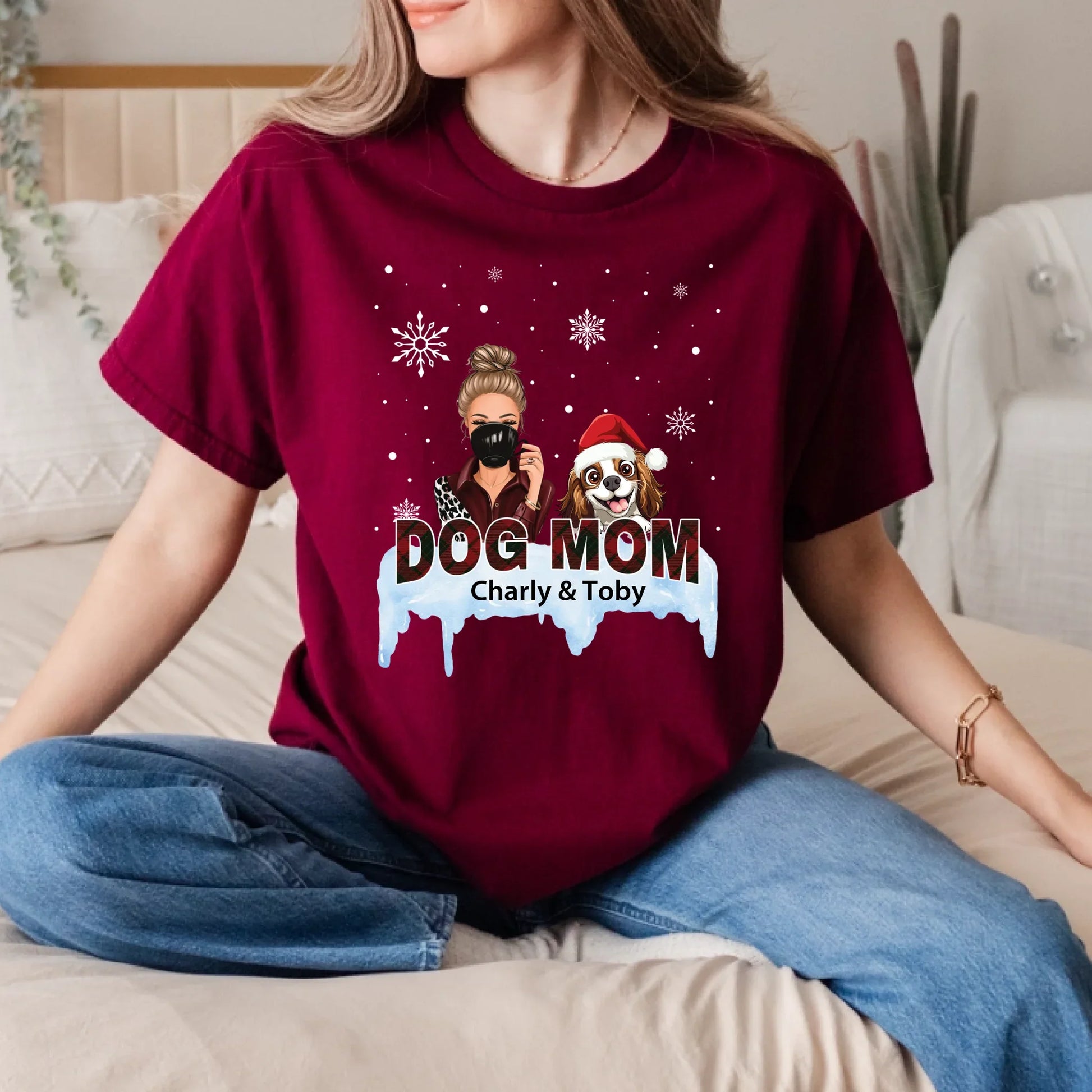 Personalized Dog Mom Christmas Sweatshirt – Custom Woman & Dog Characters, Names & Outfits T-Shirts, Hoodie (Image 5)