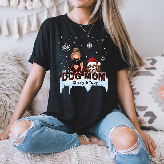 Personalized Dog Mom Christmas Sweatshirt – Custom Woman & Dog Characters, Names & Outfits T-Shirts, Hoodie (Image 1)