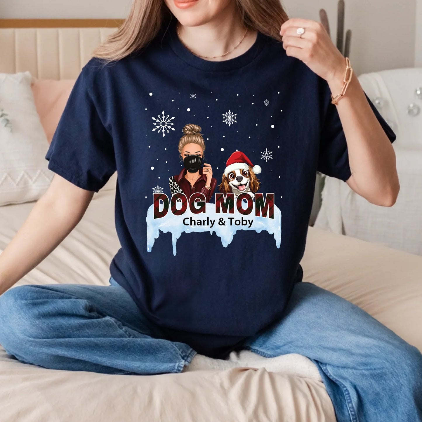 Personalized Dog Mom Christmas Sweatshirt – Custom Woman & Dog Characters, Names & Outfits T-Shirts, Hoodie (Image 2)
