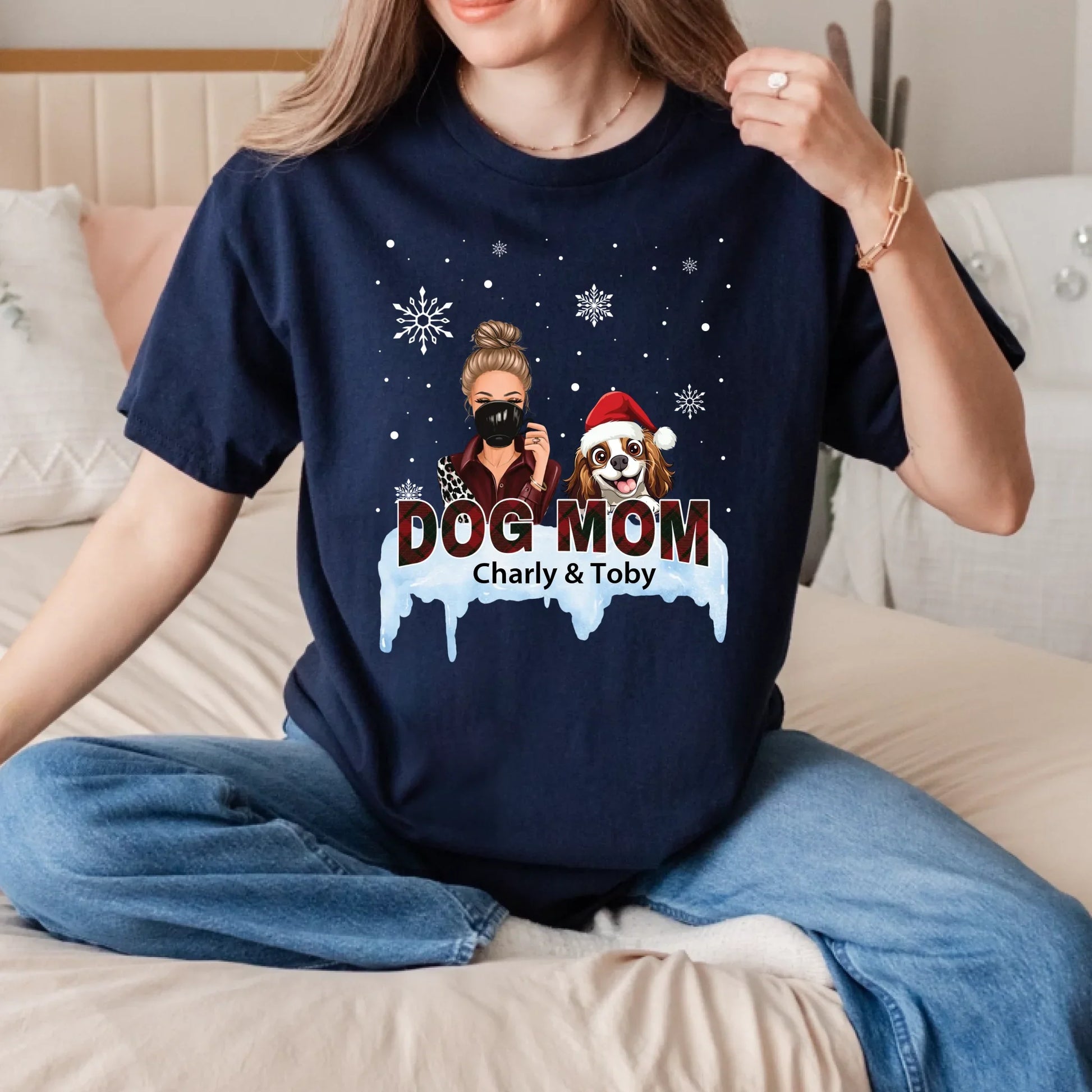 Personalized Dog Mom Christmas Sweatshirt – Custom Woman & Dog Characters, Names & Outfits T-Shirts, Hoodie (Image 2)