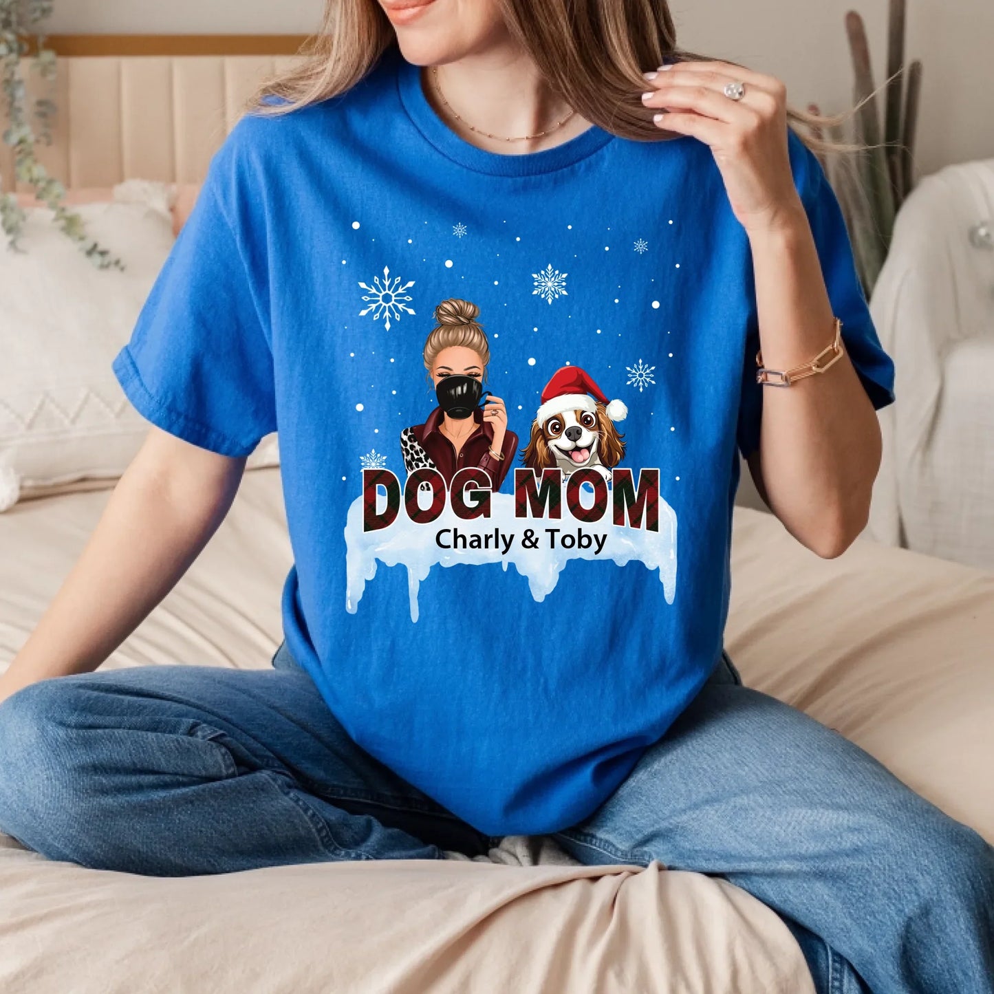 Personalized Dog Mom Christmas Sweatshirt – Custom Woman & Dog Characters, Names & Outfits T-Shirts, Hoodie (Image 4)