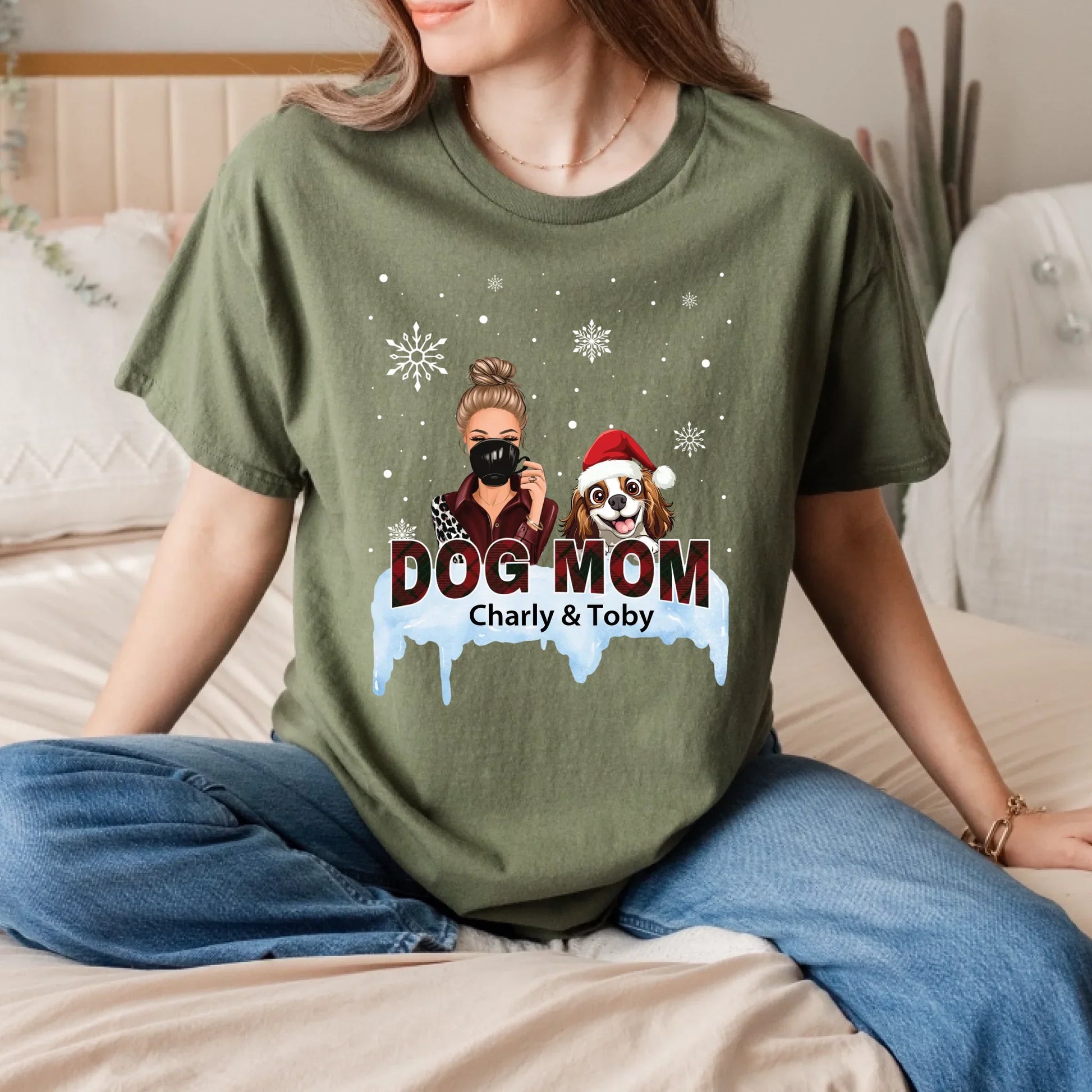 Personalized Dog Mom Christmas Sweatshirt – Custom Woman & Dog Characters, Names & Outfits T-Shirts, Hoodie (Image 3)