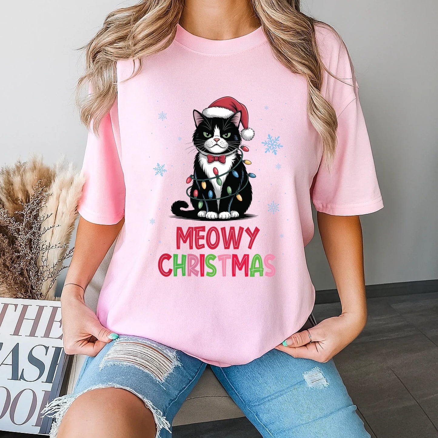Meowy Christmas Sweatshirt – Cute Cat Holiday Sweater for Cat Lovers T-Shirts, Hoodie | InkThreadWorks.com (Image 4)