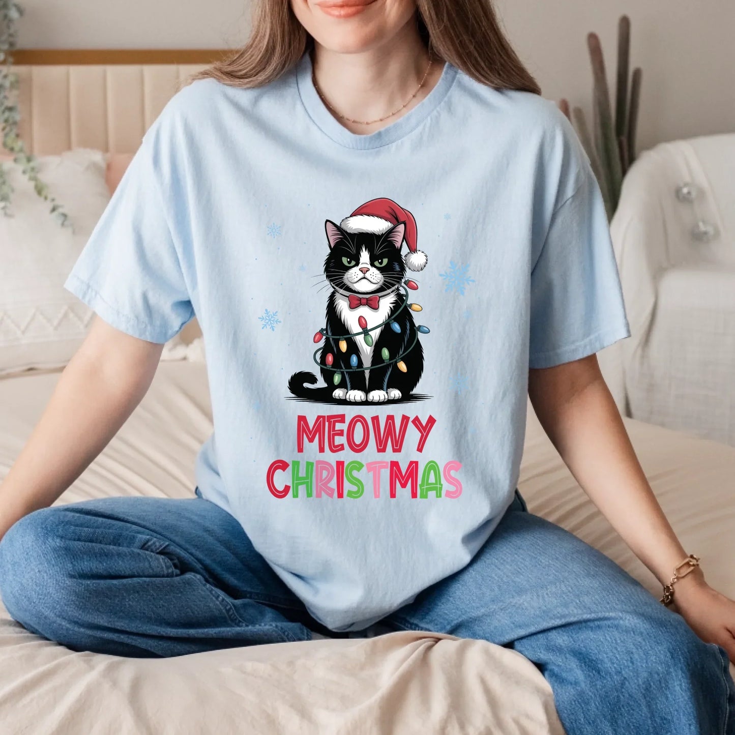 Meowy Christmas Sweatshirt – Cute Cat Holiday Sweater for Cat Lovers T-Shirts, Hoodie | InkThreadWorks.com (Image 3)