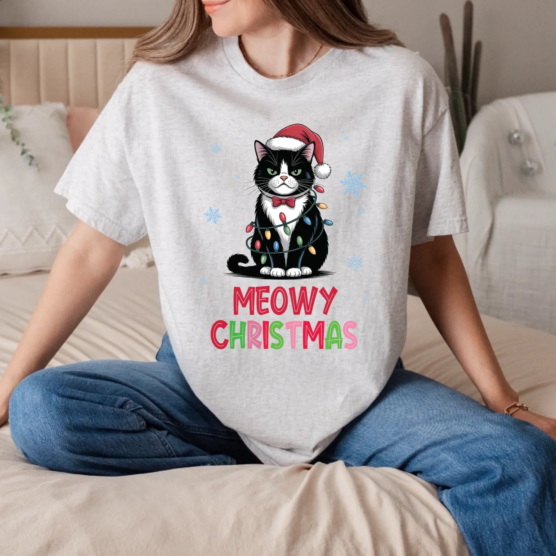 Meowy Christmas Sweatshirt – Cute Cat Holiday Sweater for Cat Lovers T-Shirts, Hoodie | InkThreadWorks.com (Image 2)