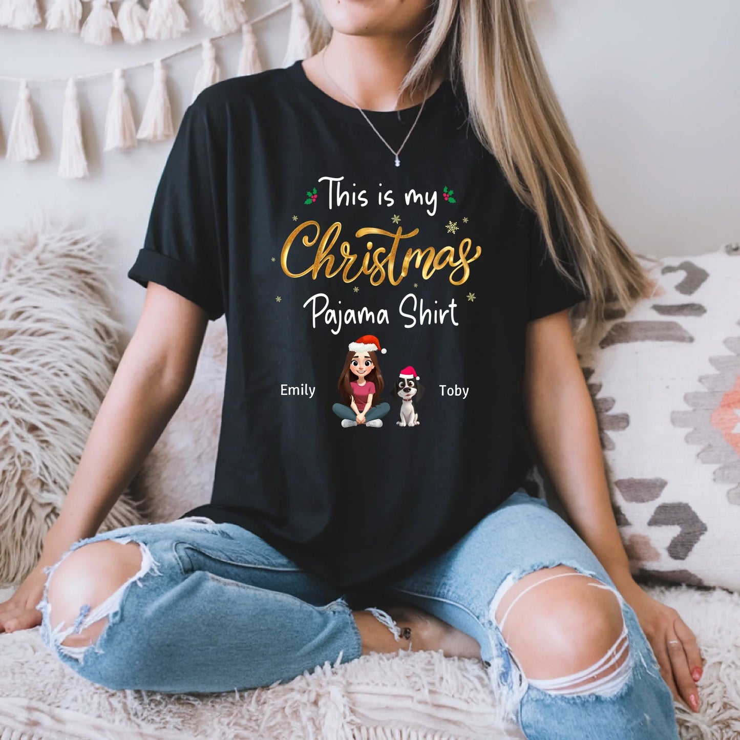 Personalized Christmas Pajama Shirt – Custom Family & Pet Characters Holiday Sweatshirt Hoodie | InkThreadWorks.com (Image 1)