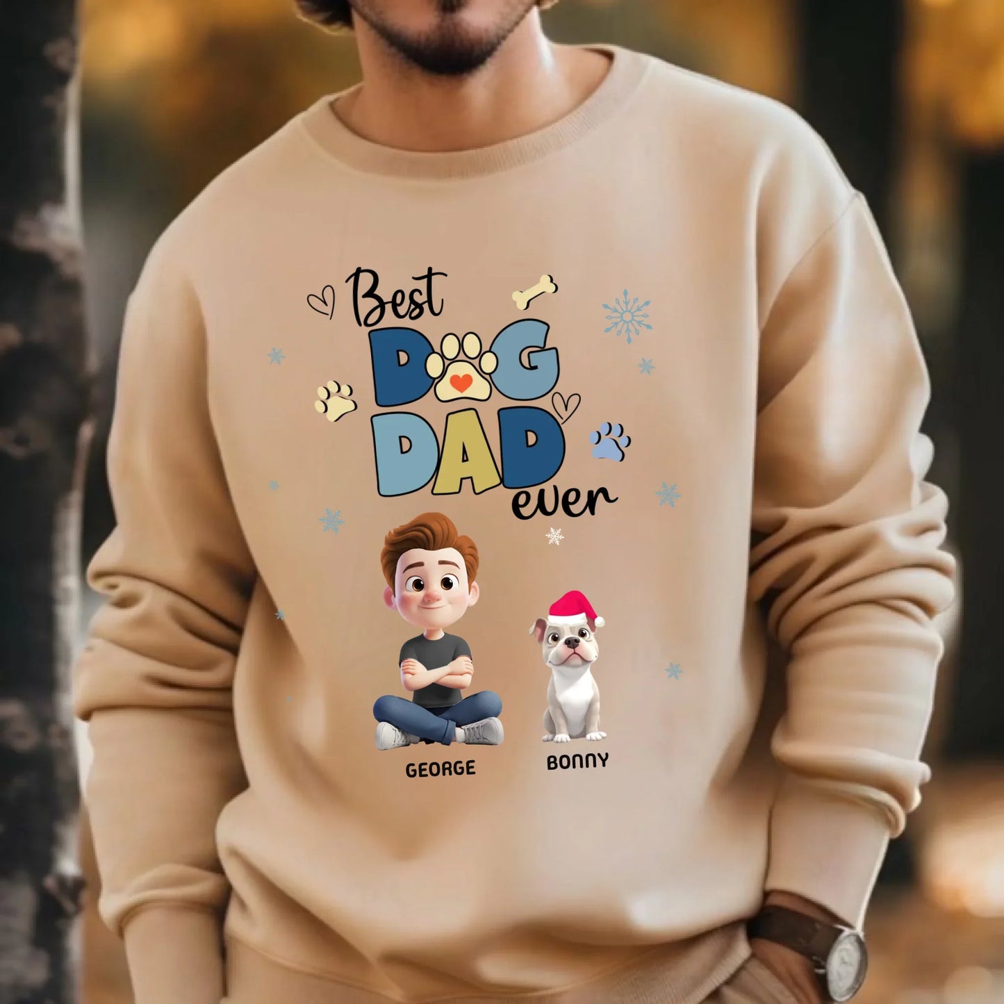 Personalized “Best Dog Dad Ever” Sweatshirt/T-shirt – Custom Dogs, Breeds, Names & Character Hoodie (Image 3)