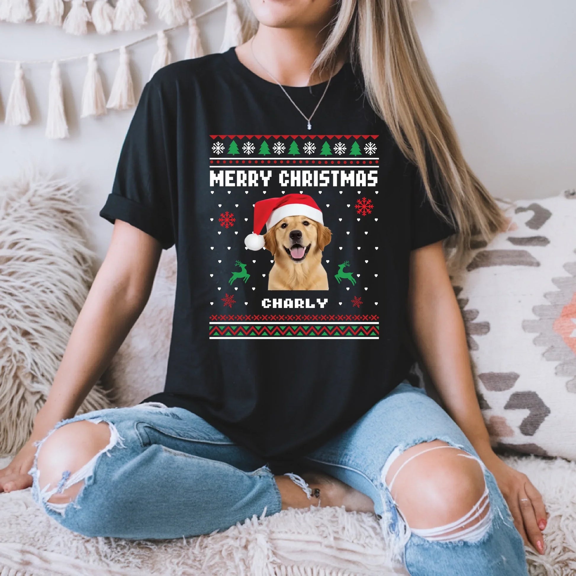 Personalized Merry Christmas Pet T-Shirt – Custom Pet Photo, Name & Sweater Design Hoodie, Sweatshirt (Image 1)