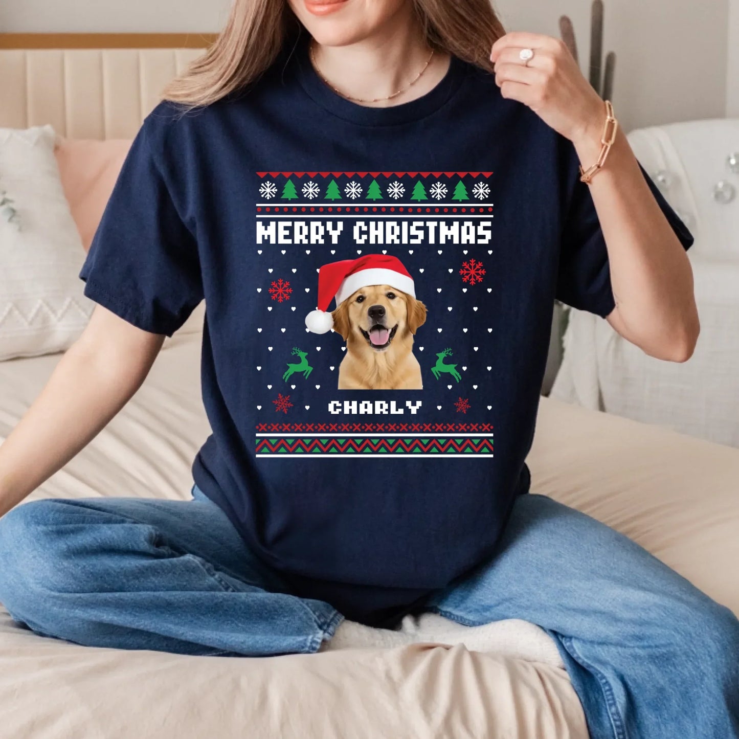 Personalized Merry Christmas Pet T-Shirt – Custom Pet Photo, Name & Sweater Design Hoodie, Sweatshirt (Image 4)