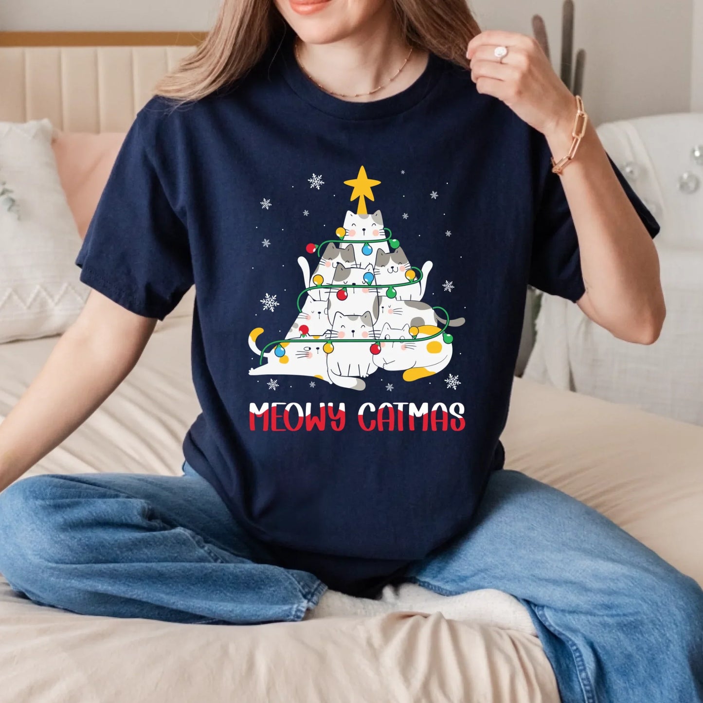 Meowy Catmas Christmas Sweatshirt – Cute Cat Tree Holiday Pullover for Cat Lovers T-Shirts, Hoodie (Image 4)