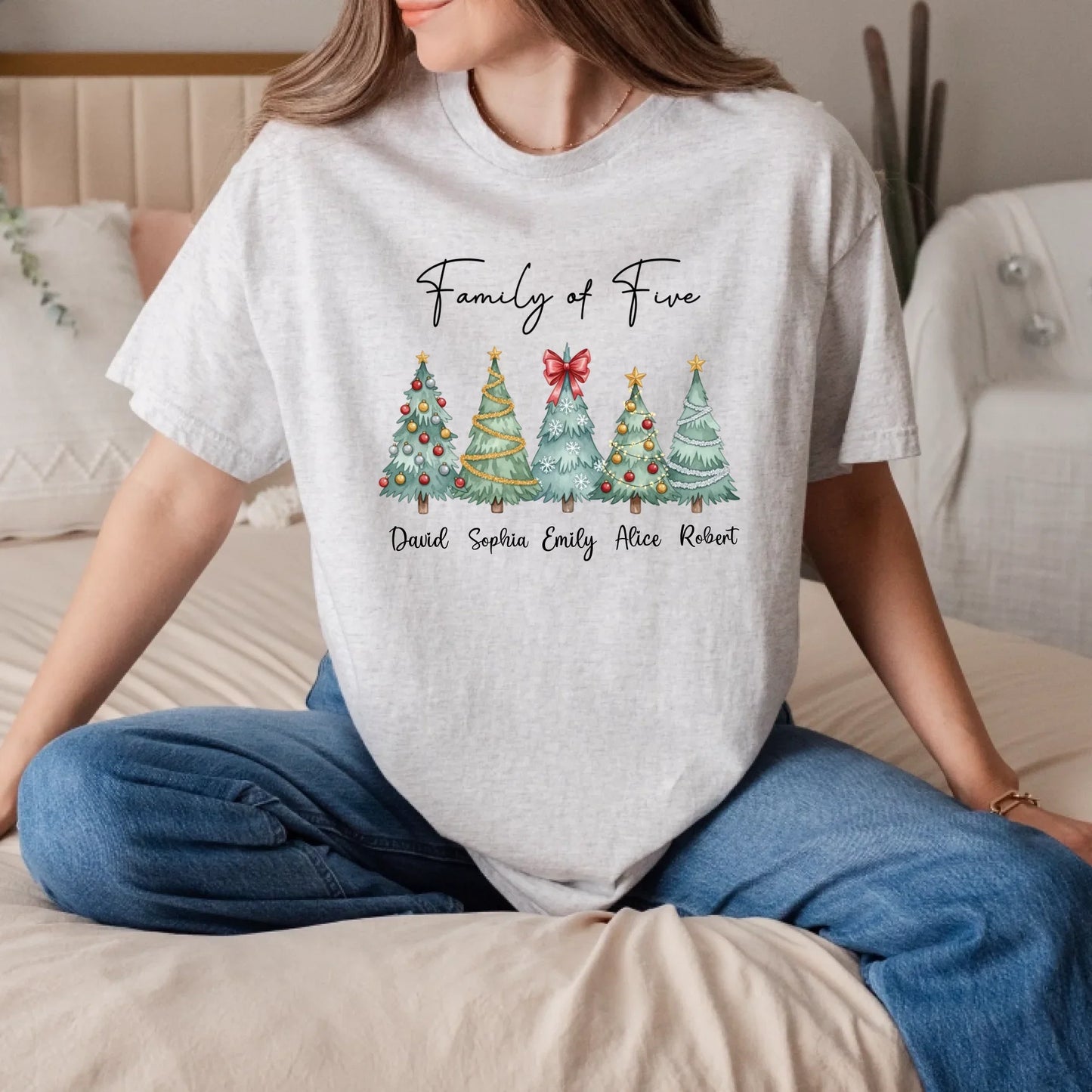 Personalized Family Christmas Sweatshirt – Custom Christmas Trees & Family Names, “Family of Five” Holiday... (Image 2)