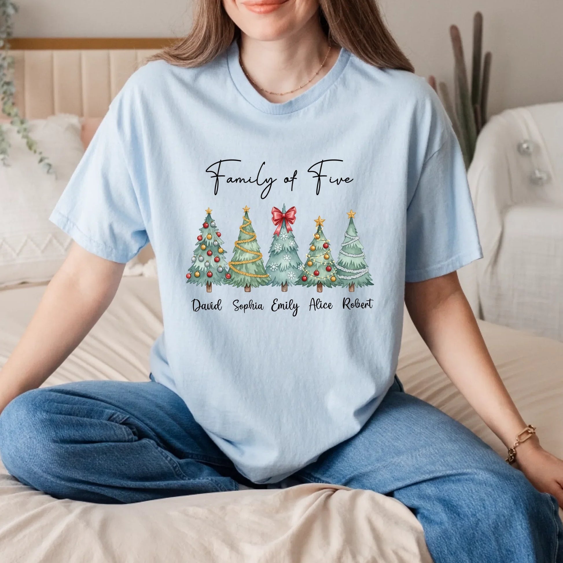 Personalized Family Christmas Sweatshirt – Custom Christmas Trees & Family Names, “Family of Five” Holiday... (Image 3)