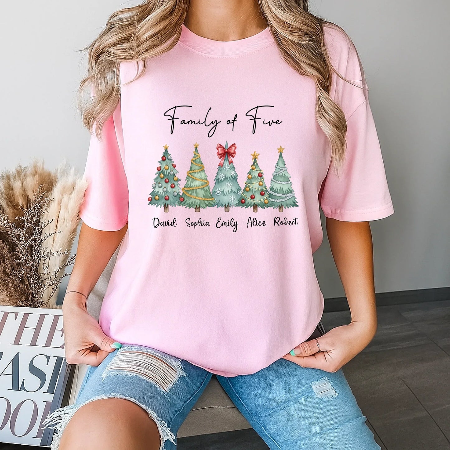 Personalized Family Christmas Sweatshirt – Custom Christmas Trees & Family Names, “Family of Five” Holiday... (Image 4)