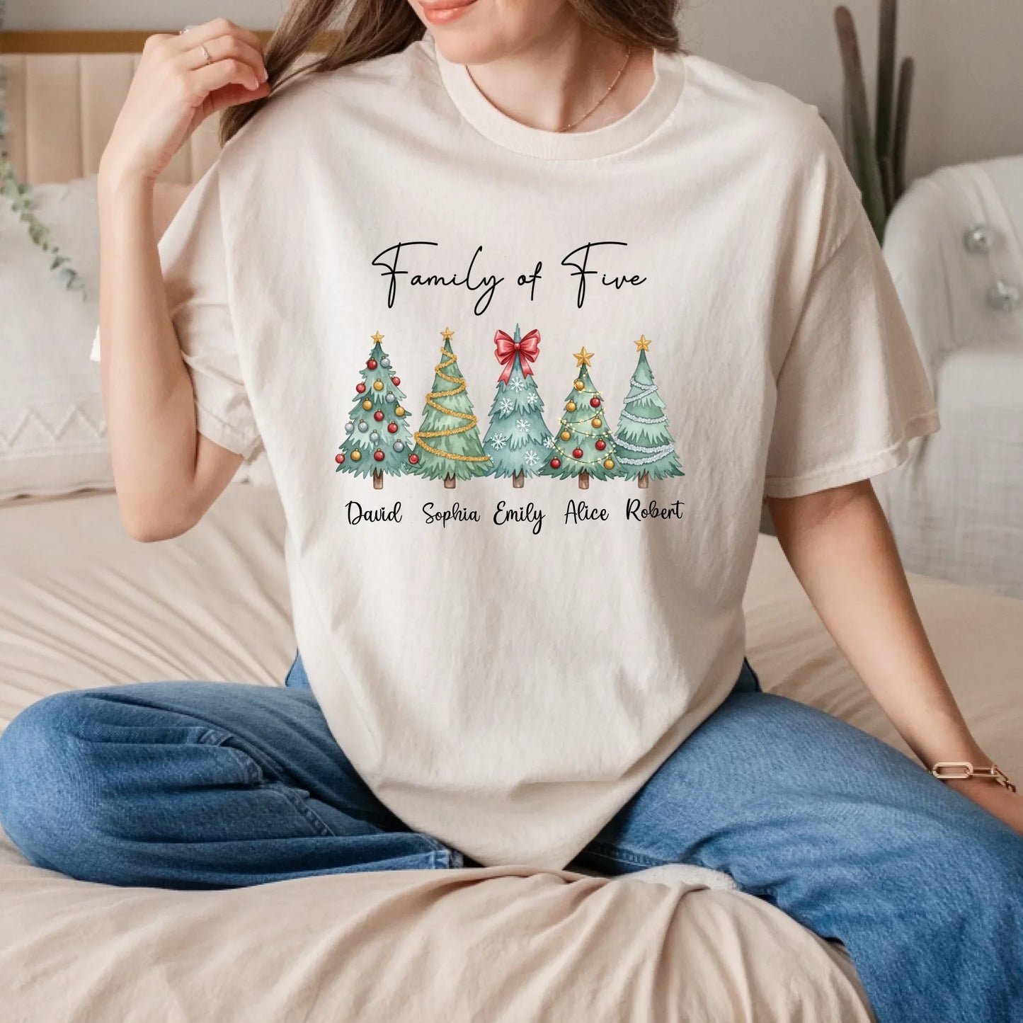 Personalized Family Christmas Sweatshirt – Custom Christmas Trees & Family Names, “Family of Five” Holiday... (Image 5)