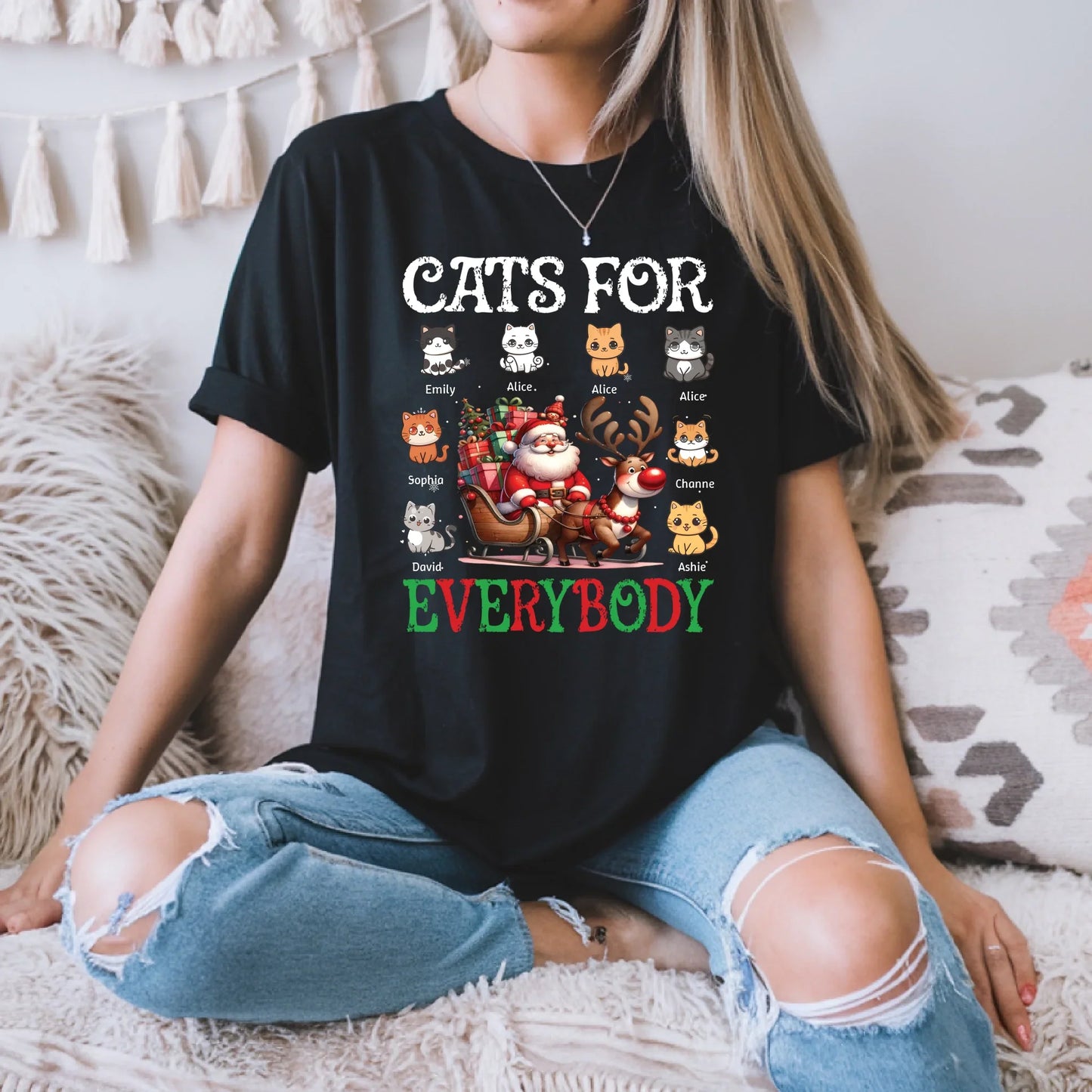 Personalized Cats for Everybody Christmas Sweatshirt – Custom Cat Characters & Names Holiday Sweater T-Shirts,... (Image 1)