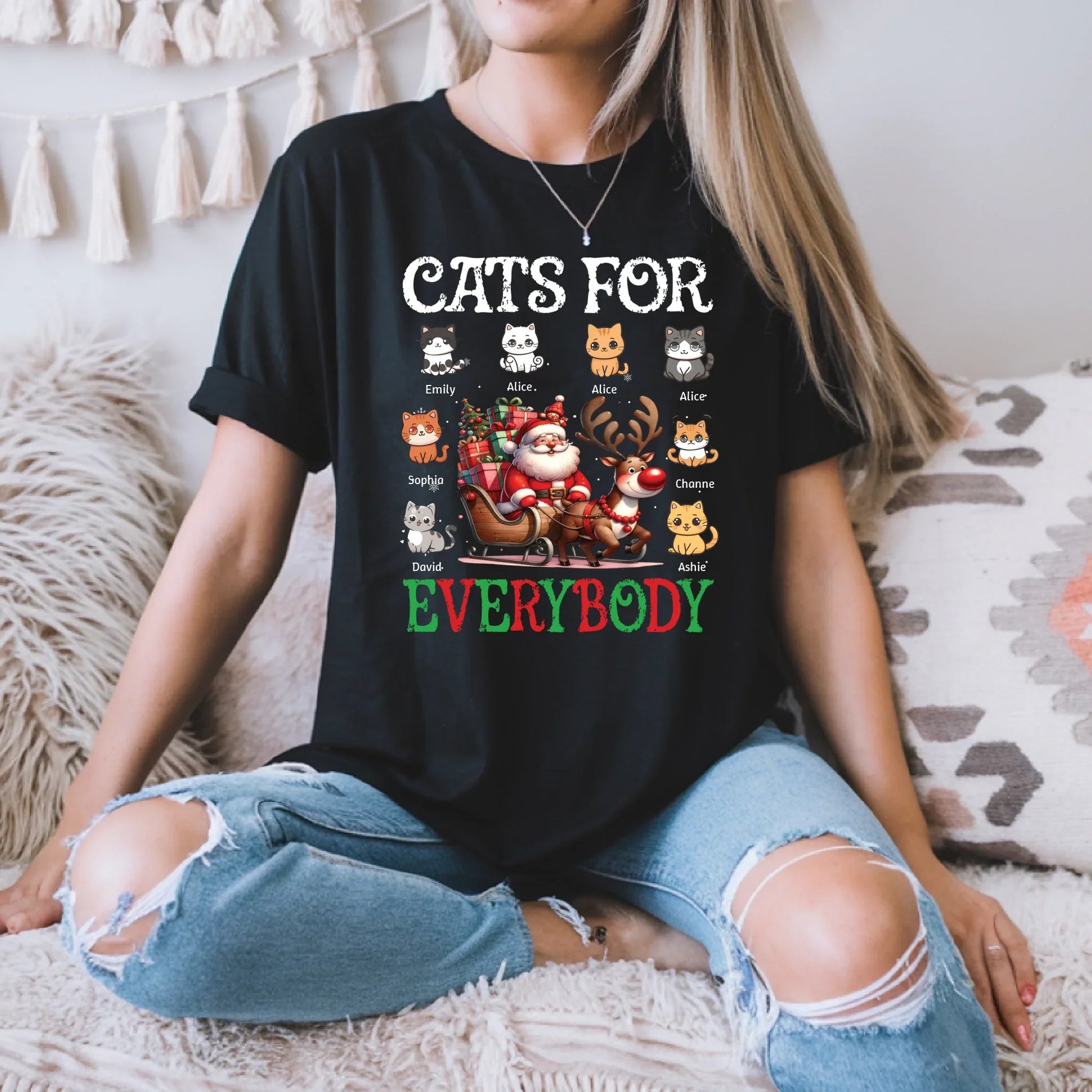 Personalized Cats for Everybody Christmas Sweatshirt – Custom Cat Characters & Names Holiday Sweater T-Shirts,... (Image 1)