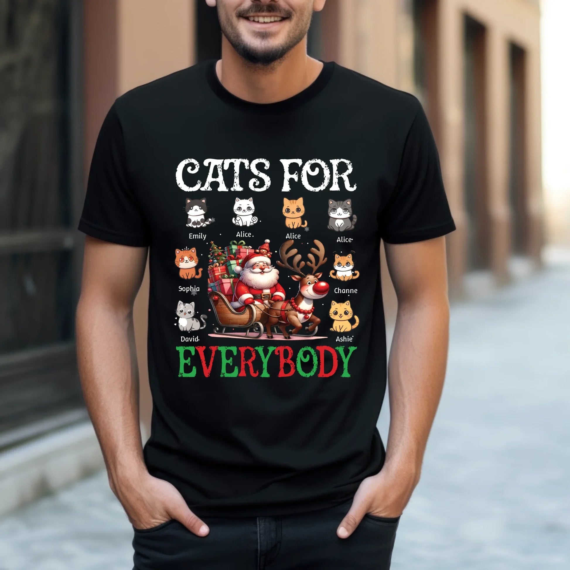 Personalized Cats for Everybody Christmas Sweatshirt – Custom Cat Characters & Names Holiday Sweater T-Shirts,... (Image 2)