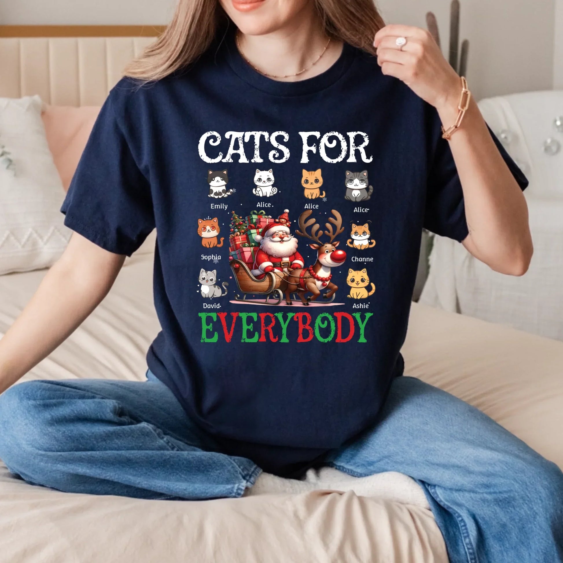 Personalized Cats for Everybody Christmas Sweatshirt – Custom Cat Characters & Names Holiday Sweater T-Shirts,... (Image 4)