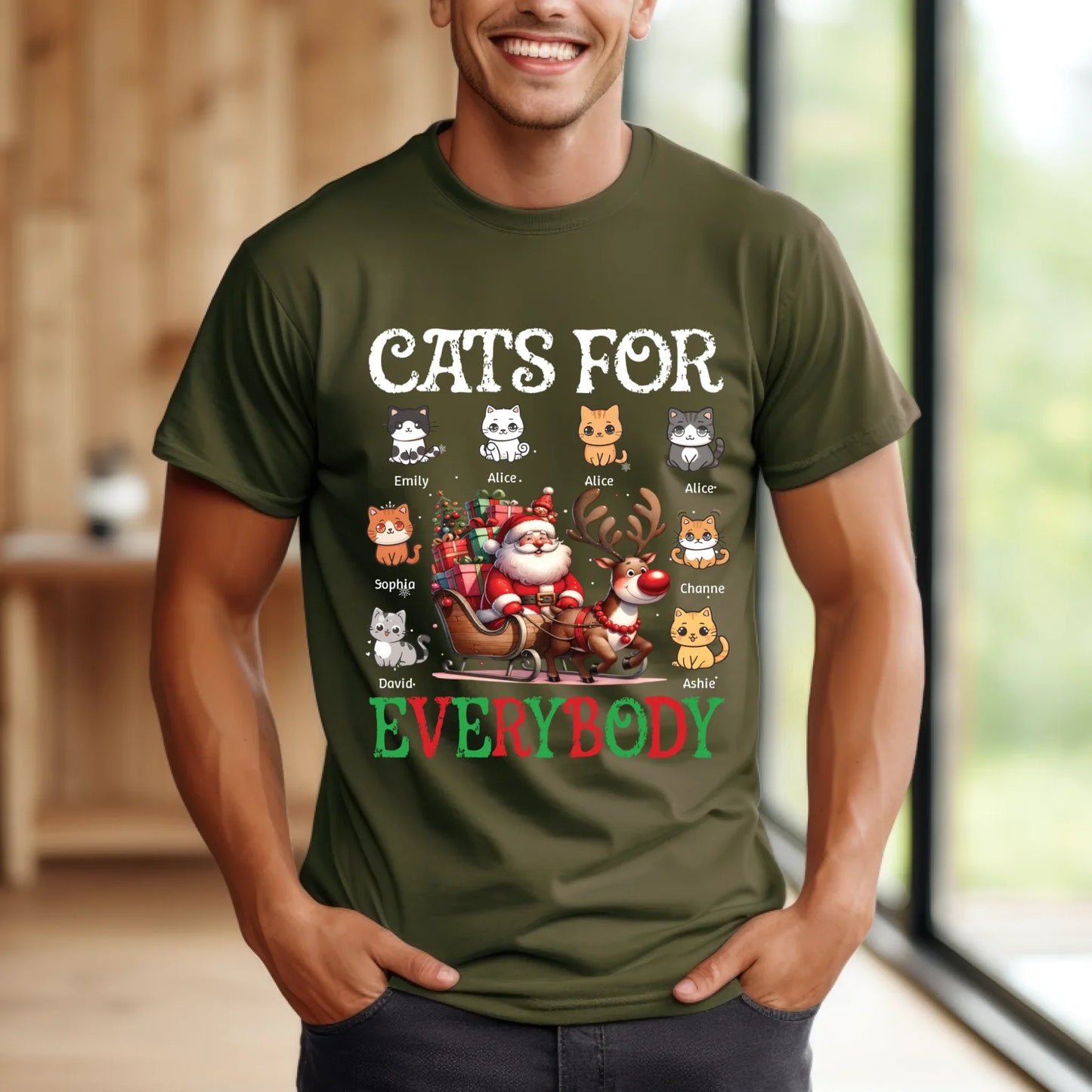 Personalized Cats for Everybody Christmas Sweatshirt – Custom Cat Characters & Names Holiday Sweater T-Shirts,... (Image 5)