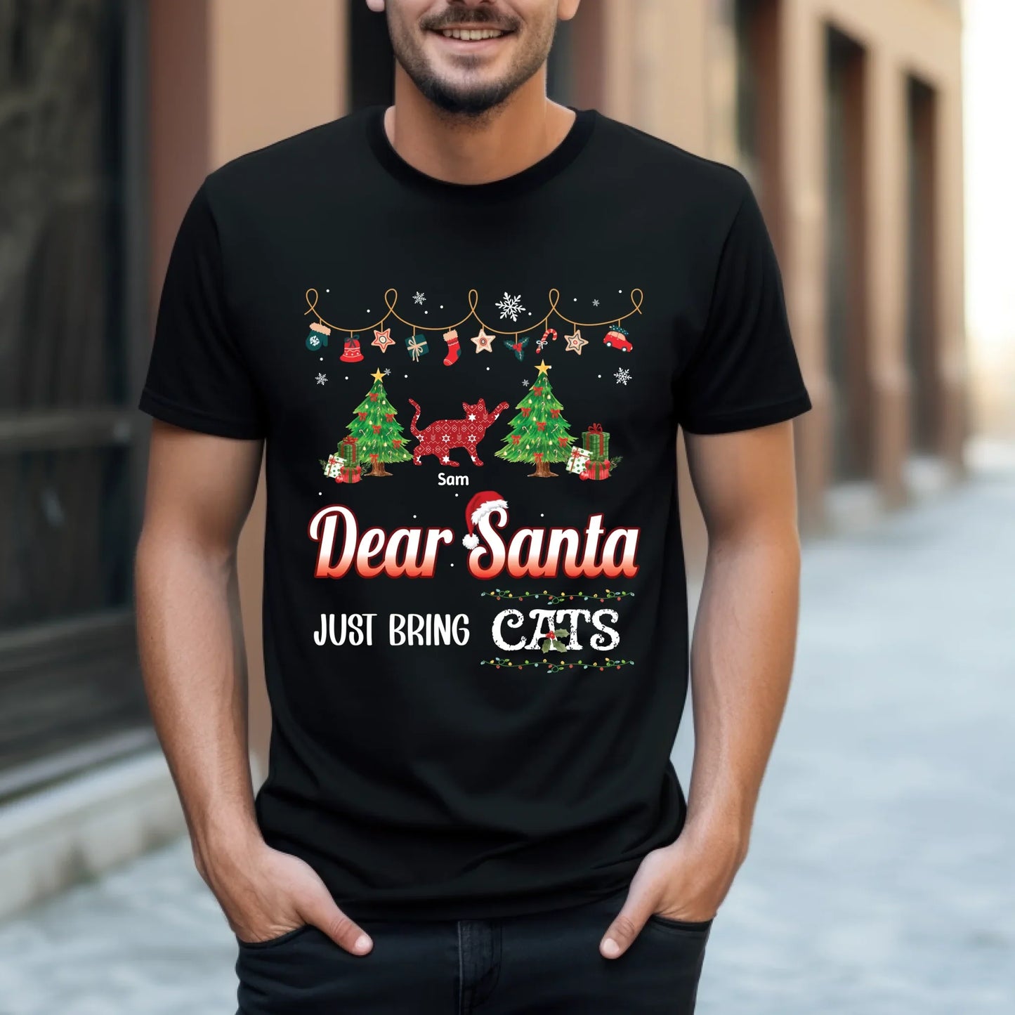 Personalized “Dear Santa Just Bring Cats” Christmas Sweatshirt – Custom Cat Names & Festive Holiday Sweater... (Image 2)