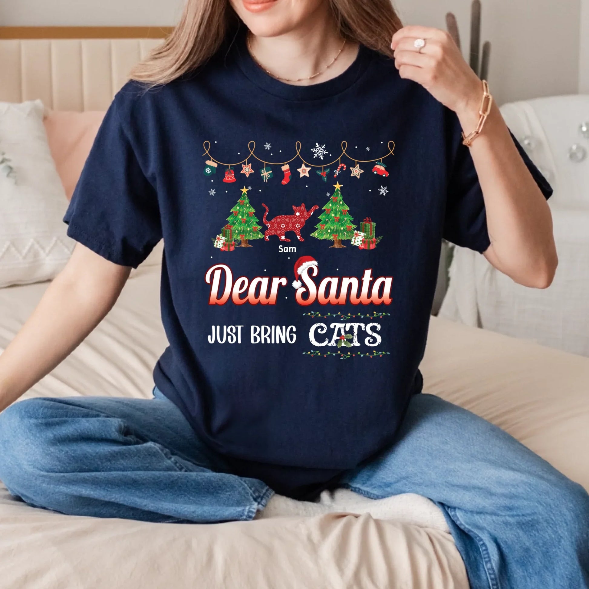 Personalized “Dear Santa Just Bring Cats” Christmas Sweatshirt – Custom Cat Names & Festive Holiday Sweater... (Image 4)