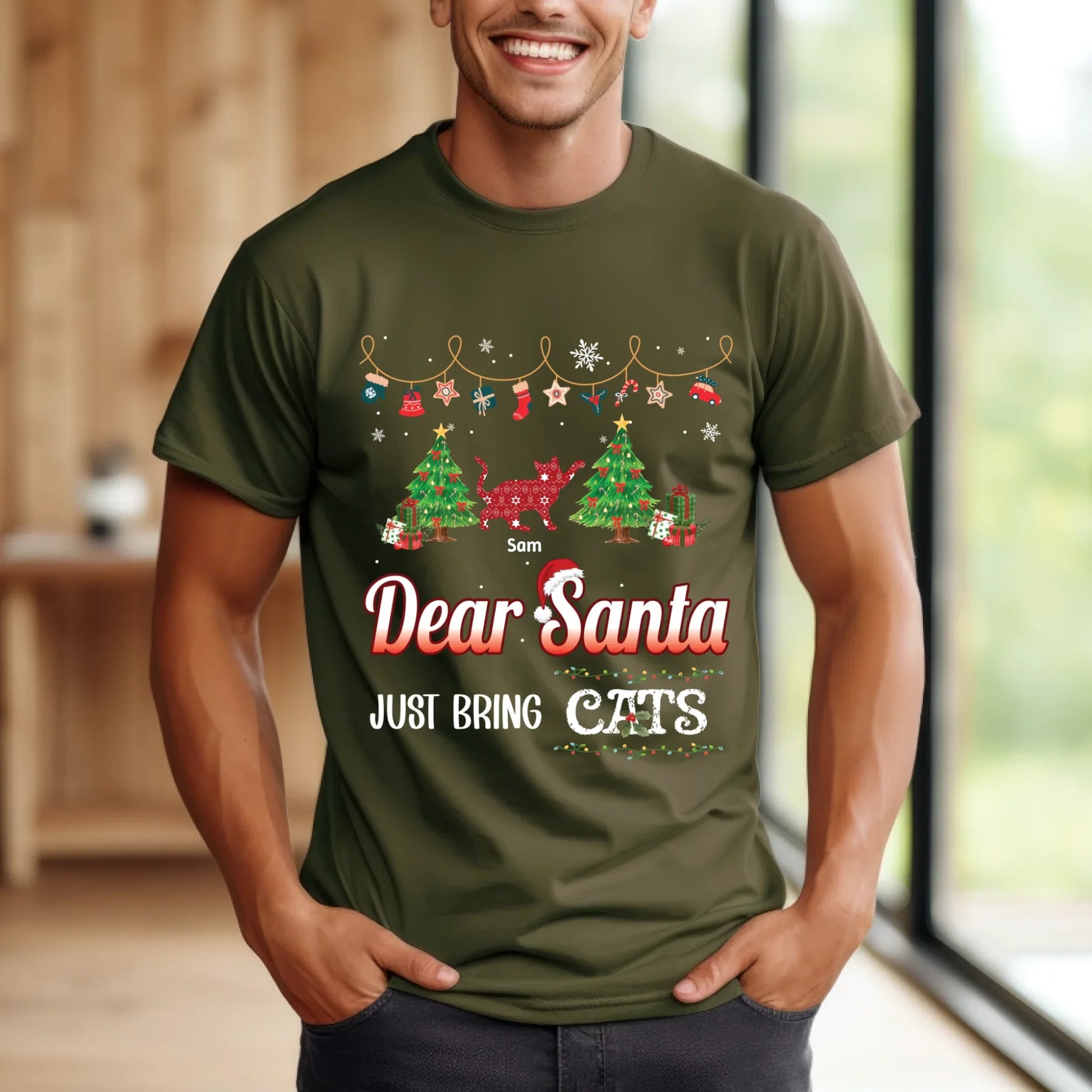 Personalized “Dear Santa Just Bring Cats” Christmas Sweatshirt – Custom Cat Names & Festive Holiday Sweater... (Image 5)