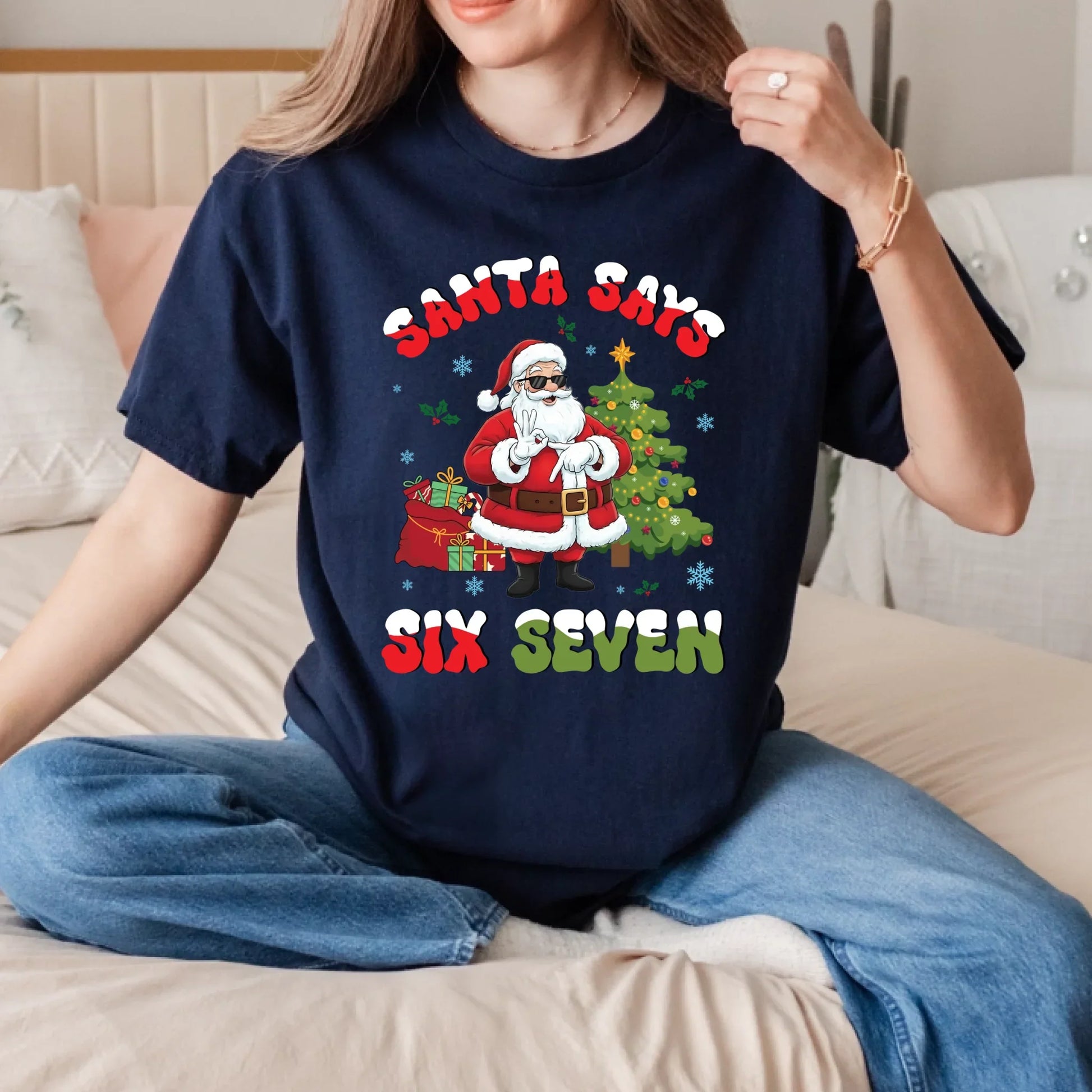 “Santa Says Six Seven” T-Shirt & Sweater – Funny Christmas Santa Outfit Hoodie, Sweatshirt | InkThreadWorks.com (Image 4)