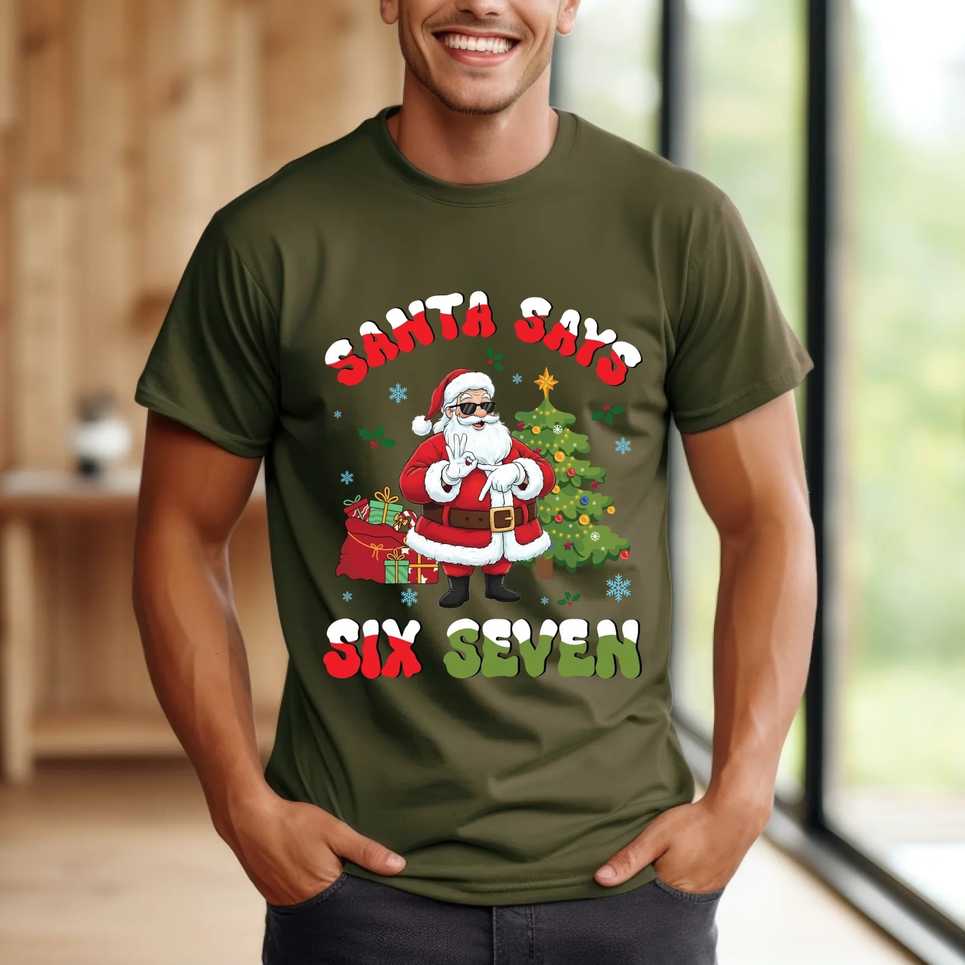 “Santa Says Six Seven” T-Shirt & Sweater – Funny Christmas Santa Outfit Hoodie, Sweatshirt | InkThreadWorks.com (Image 5)