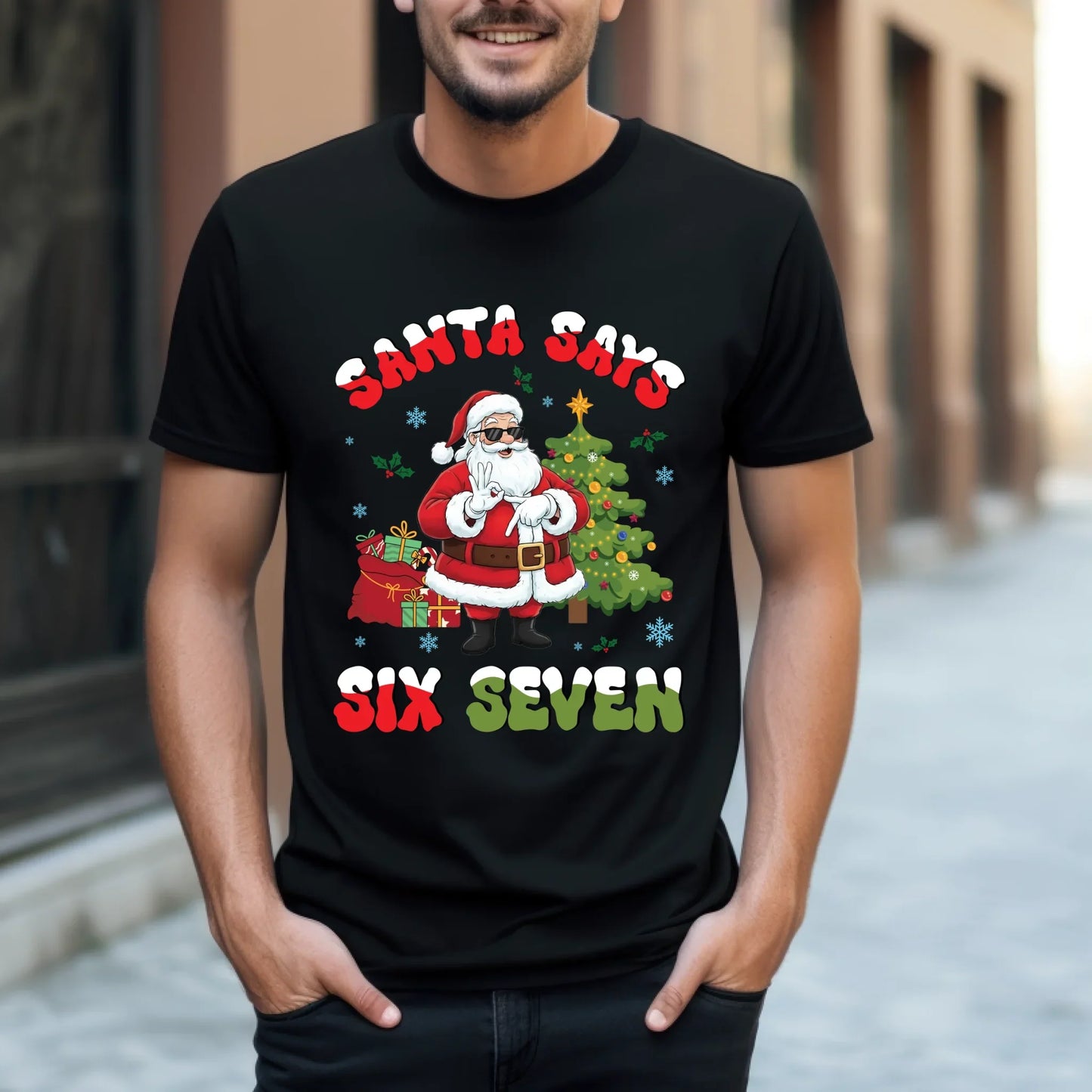 “Santa Says Six Seven” T-Shirt & Sweater – Funny Christmas Santa Outfit Hoodie, Sweatshirt | InkThreadWorks.com (Image 2)