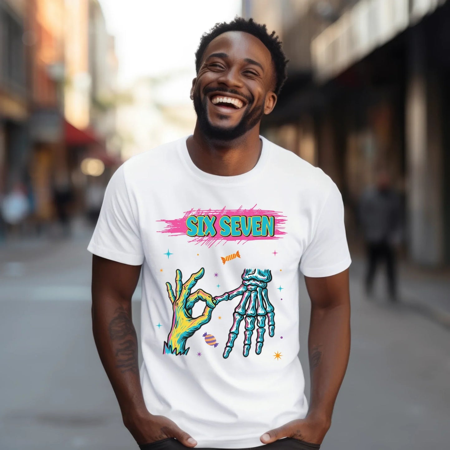“SIX SEVEN” Streetwear Graphic T-Shirt & Sweater – Cool Halloween Candy Hand Design Hoodie, Sweatshirt (Image 2)
