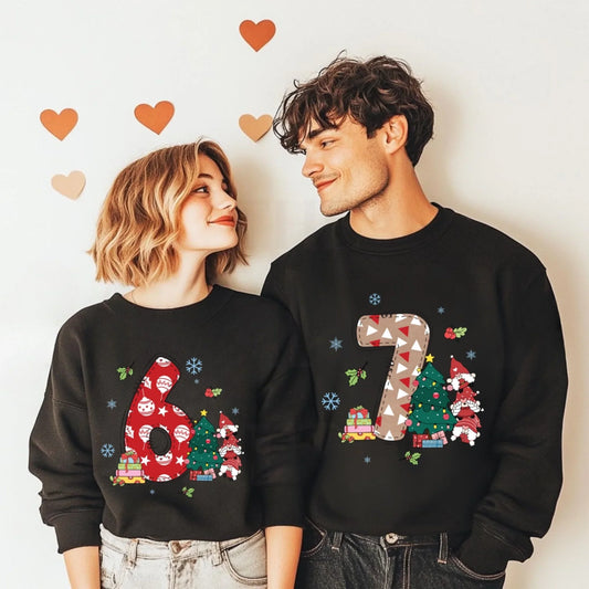 “6 & 7 Christmas Couple Edition” Matching T-Shirts & Sweaters – Cute Holiday Outfit for Couples Hoodie, Sweatshirt (Image 1)