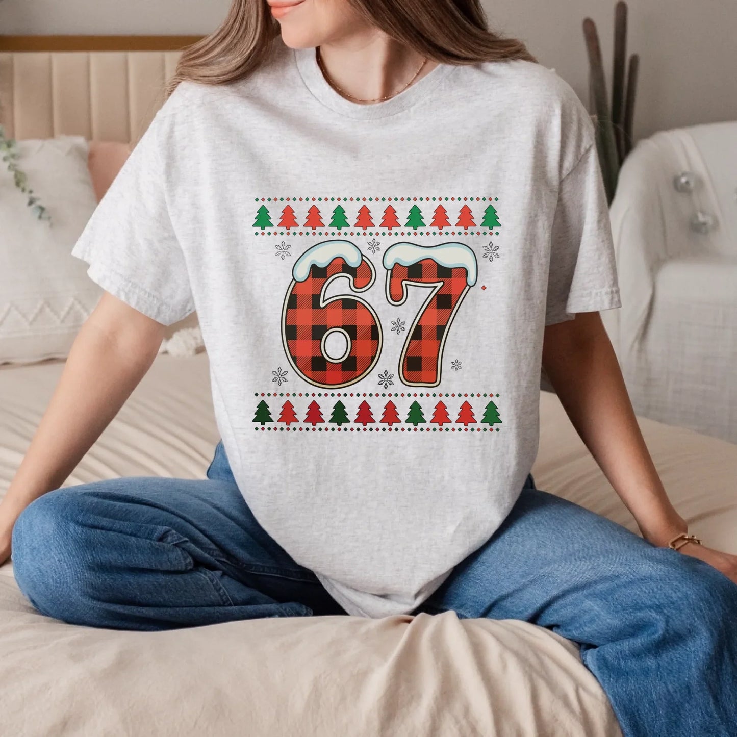 “67” Christmas Edition T-Shirt & Sweater – Buffalo Plaid Holiday Outfit Hoodie, Sweatshirt | InkThreadWorks.com (Image 3)