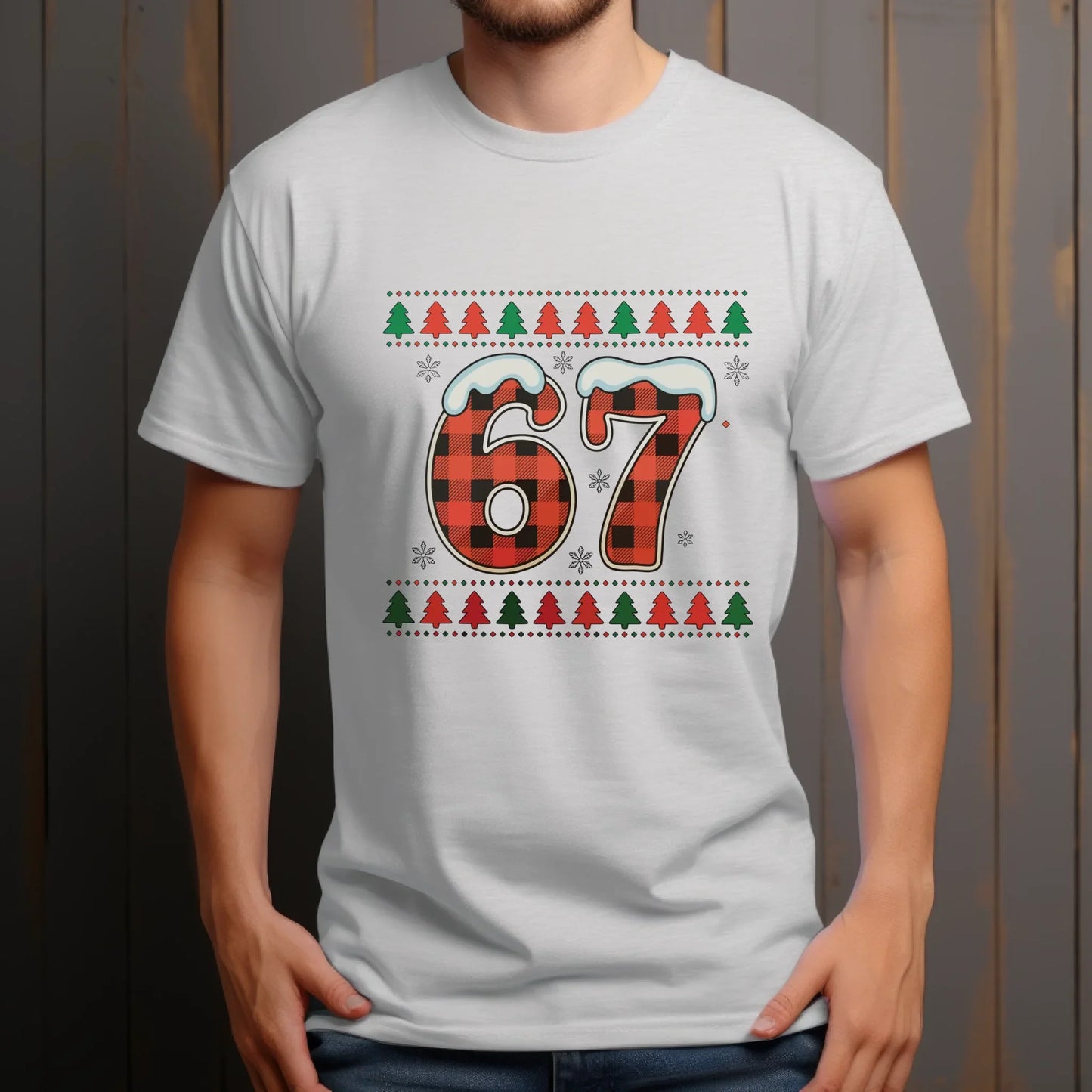 “67” Christmas Edition T-Shirt & Sweater – Buffalo Plaid Holiday Outfit Hoodie, Sweatshirt | InkThreadWorks.com (Image 4)