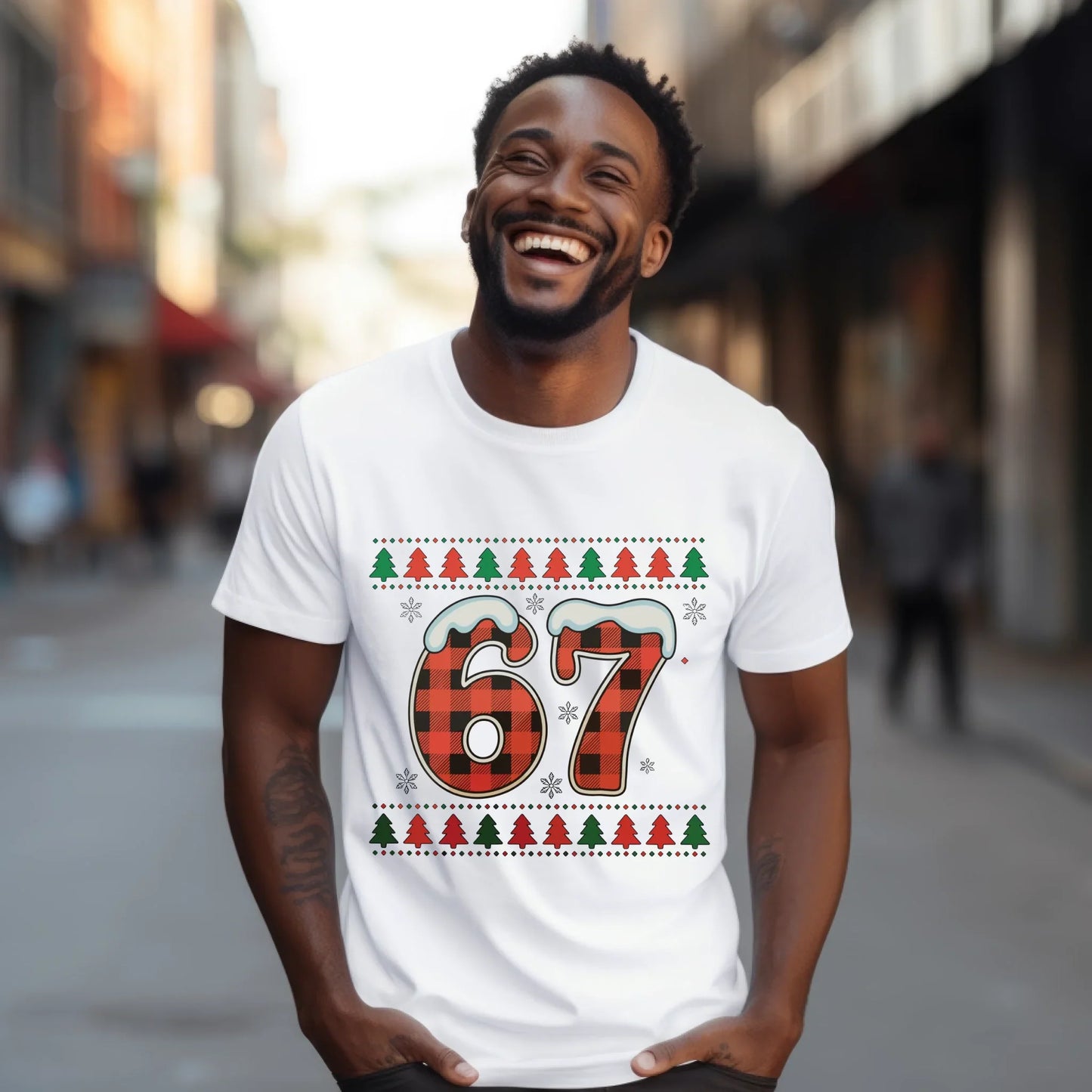 “67” Christmas Edition T-Shirt & Sweater – Buffalo Plaid Holiday Outfit Hoodie, Sweatshirt | InkThreadWorks.com (Image 2)
