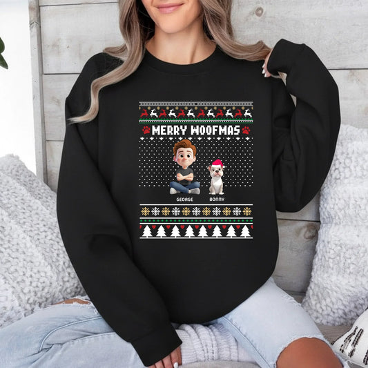 “Merry Woofmas” Custom T-Shirt & Sweater – Personalized Dog Lover Christmas Gift Hoodie, Sweatshirt (Image 1)
