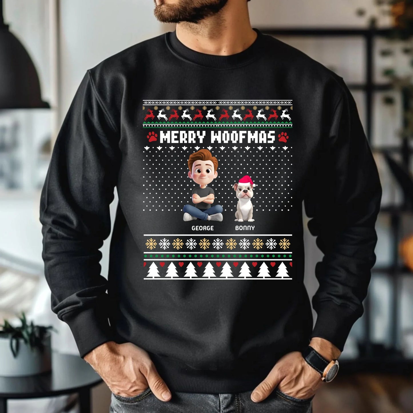 “Merry Woofmas” Custom T-Shirt & Sweater – Personalized Dog Lover Christmas Gift Hoodie, Sweatshirt (Image 2)