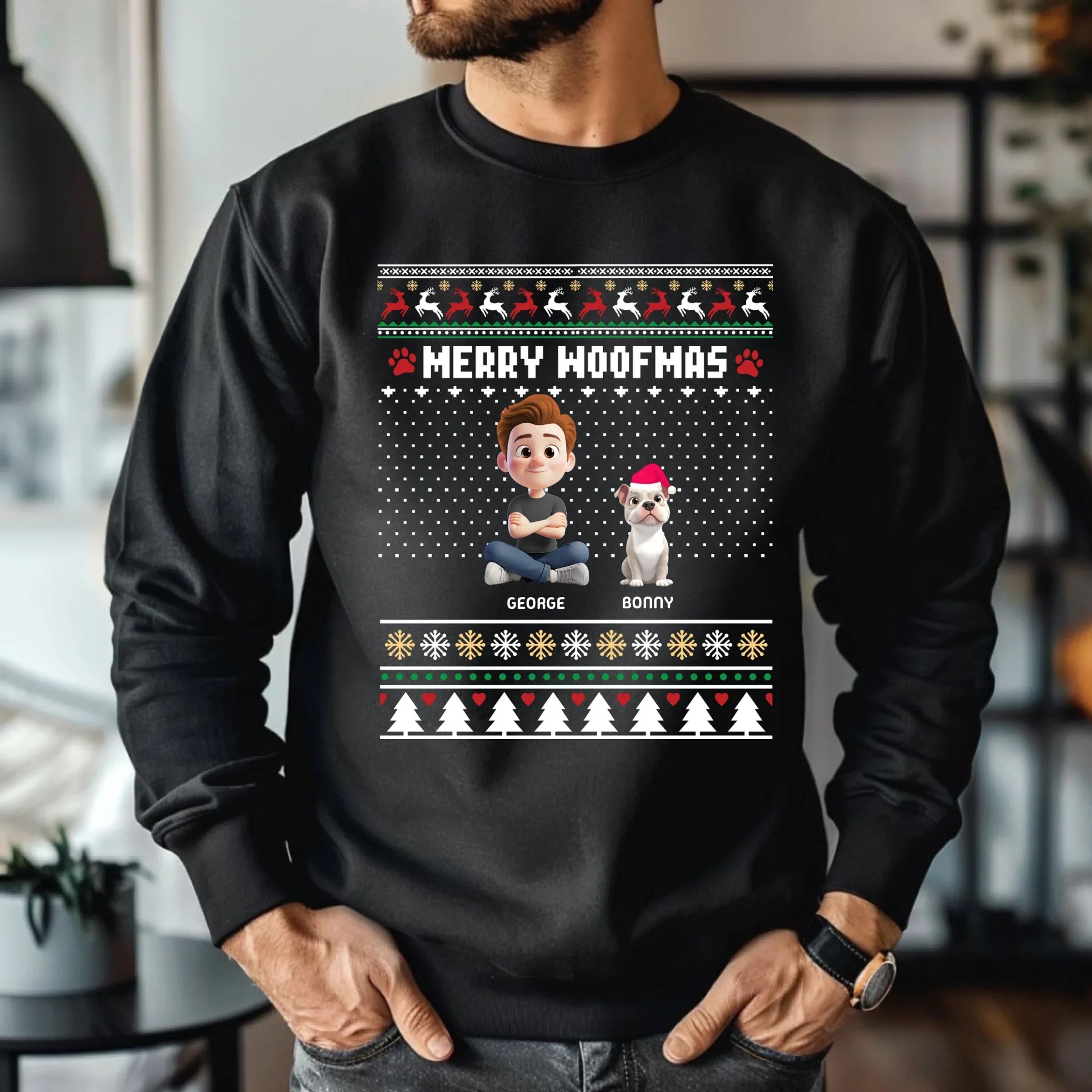“Merry Woofmas” Custom T-Shirt & Sweater – Personalized Dog Lover Christmas Gift Hoodie, Sweatshirt (Image 2)