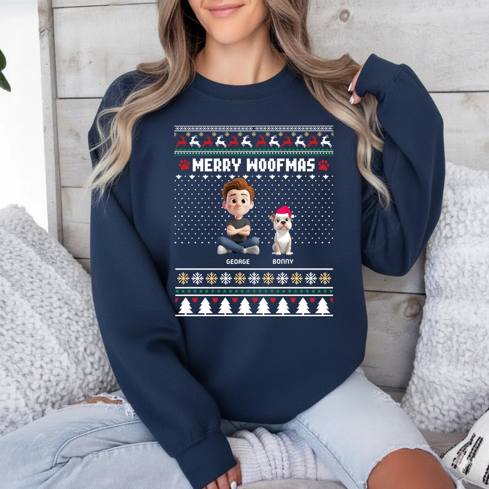 “Merry Woofmas” Custom T-Shirt & Sweater – Personalized Dog Lover Christmas Gift Hoodie, Sweatshirt (Image 3)