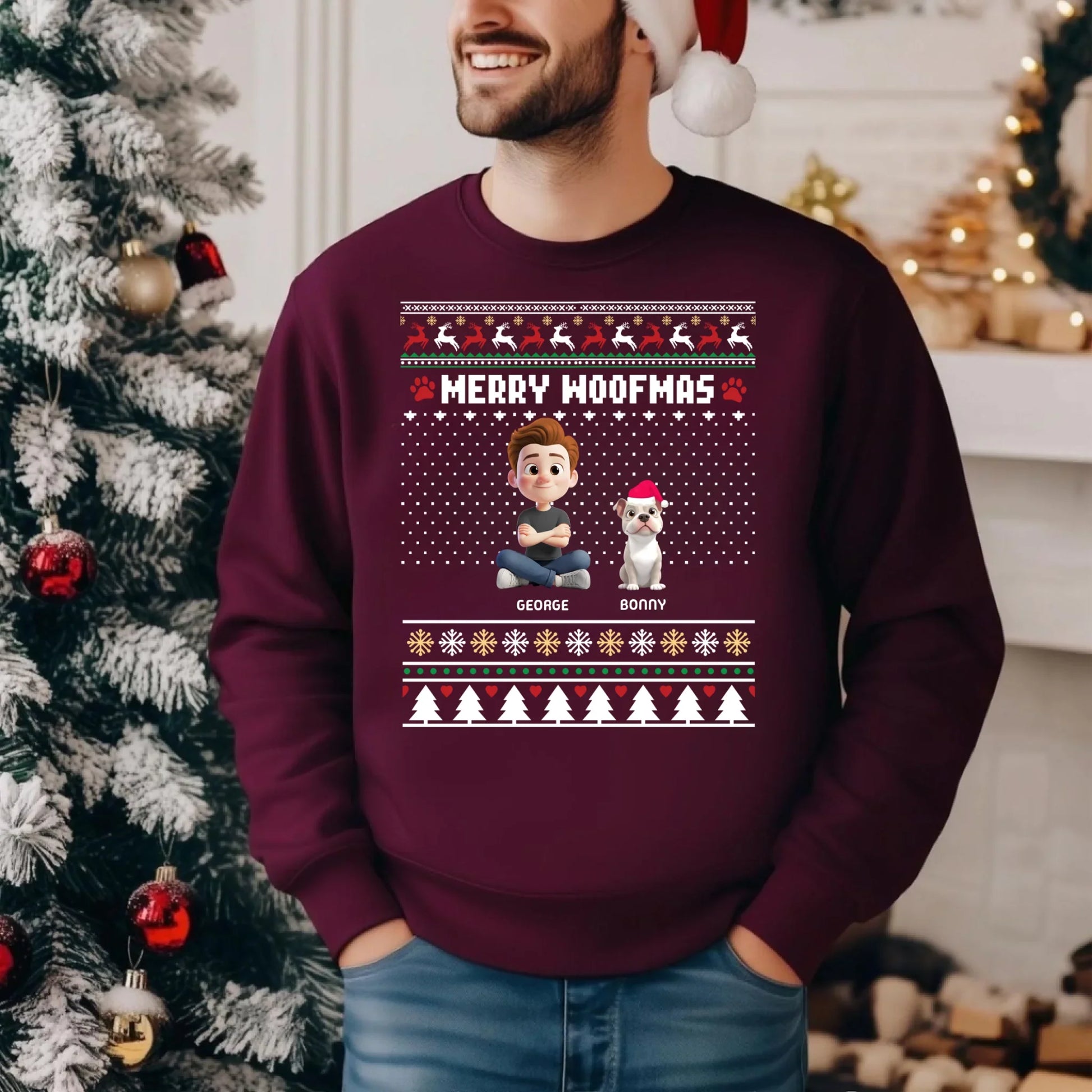 “Merry Woofmas” Custom T-Shirt & Sweater – Personalized Dog Lover Christmas Gift Hoodie, Sweatshirt (Image 4)