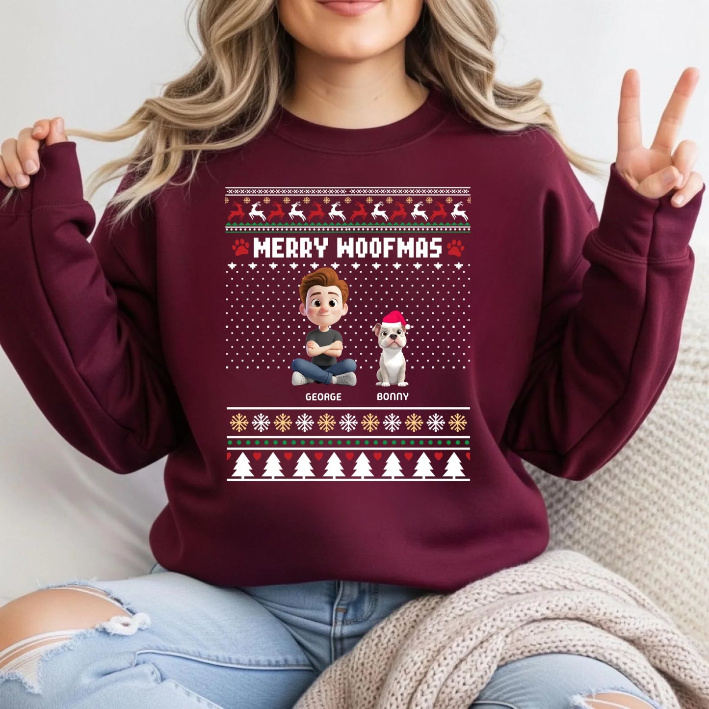 “Merry Woofmas” Custom T-Shirt & Sweater – Personalized Dog Lover Christmas Gift Hoodie, Sweatshirt (Image 5)