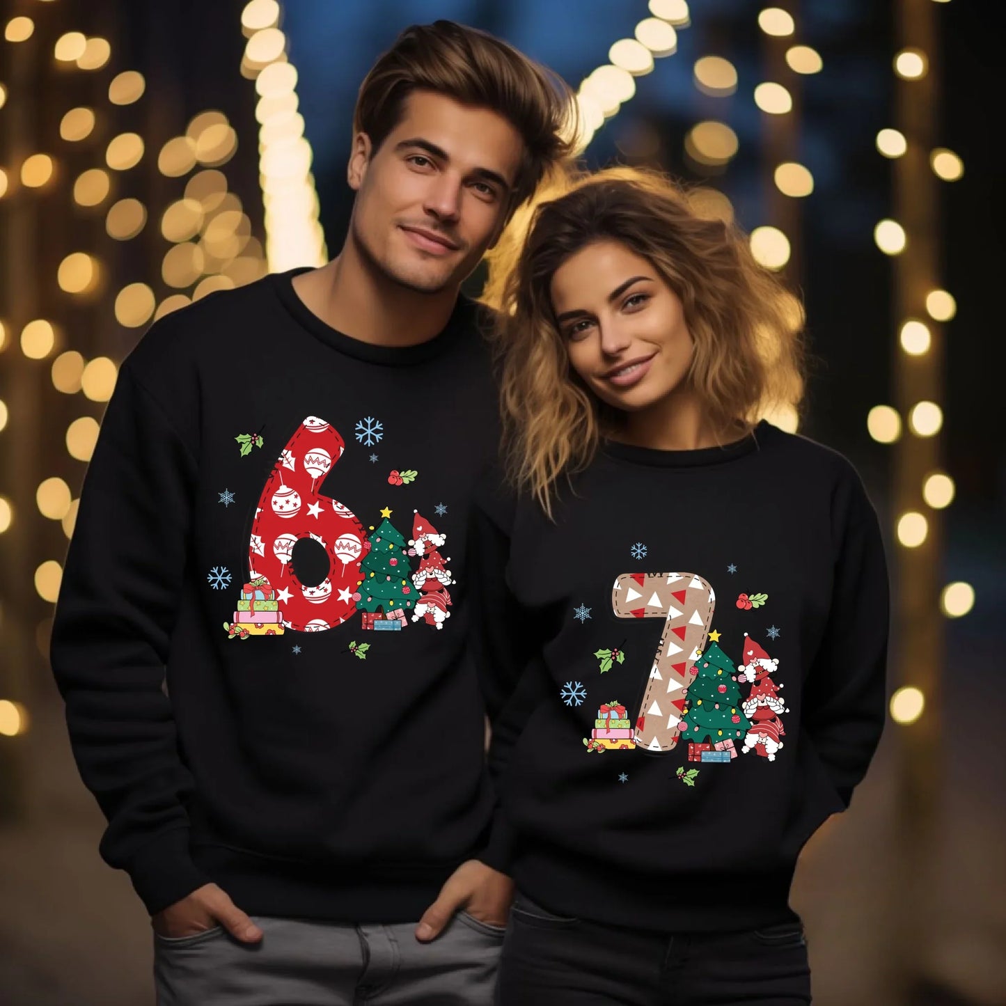 “6 & 7 Christmas Couple Edition” Matching T-Shirts & Sweaters – Cute Holiday Outfit for Couples Hoodie, Sweatshirt (Image 2)