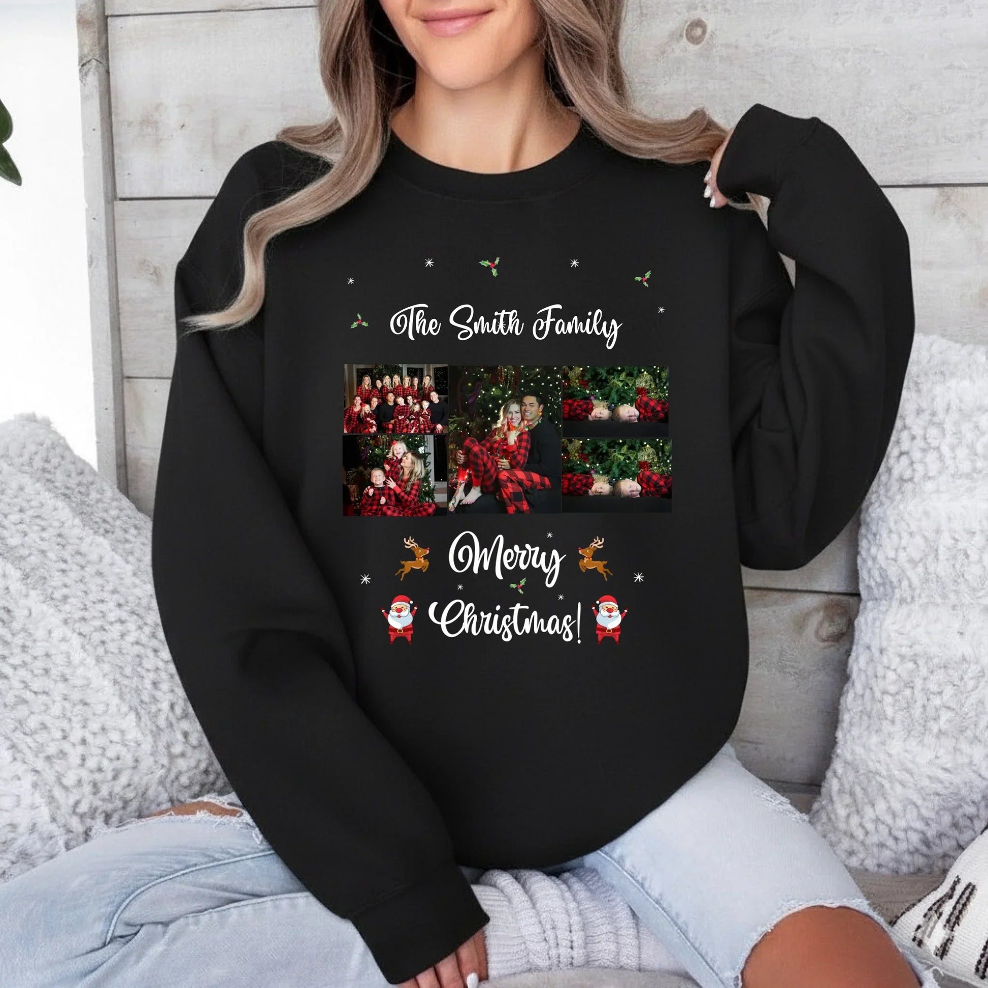 Personalized Merry Christmas Family Photo Sweatshirt – Custom Family Name & Pictures T-Shirts, Hoodie (Image 2)
